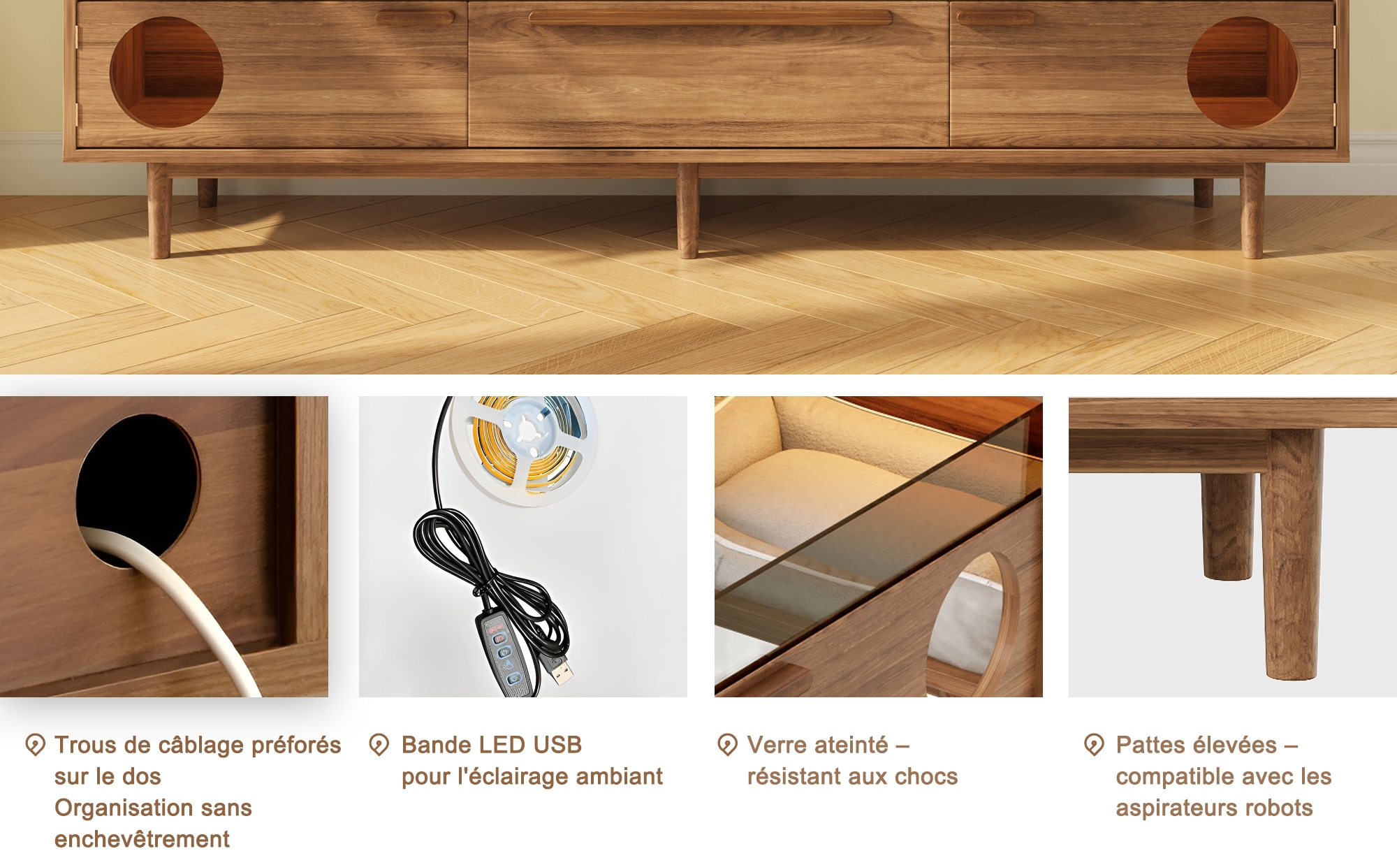 Détail du meuble TV