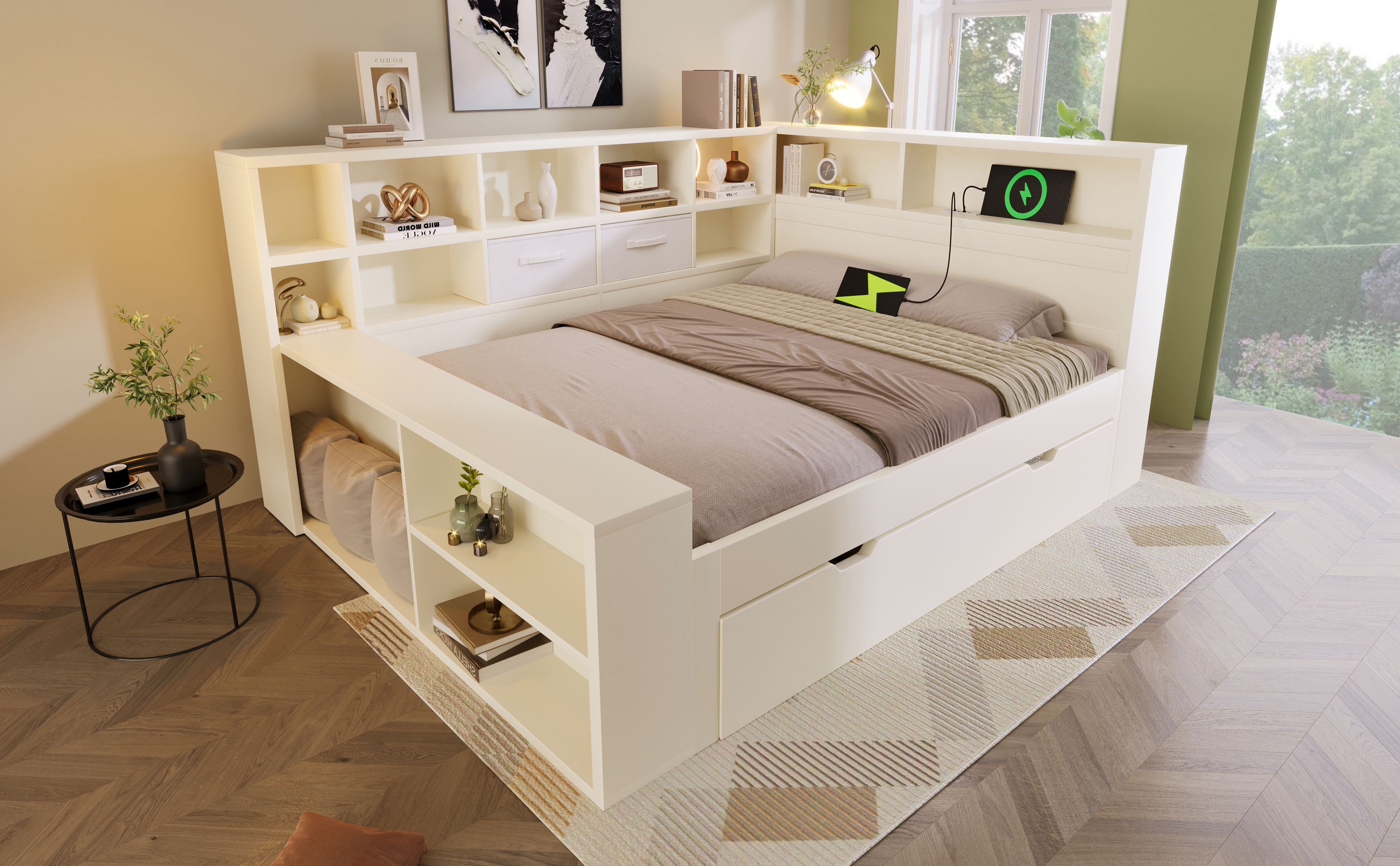 Détail du lit avec rangement