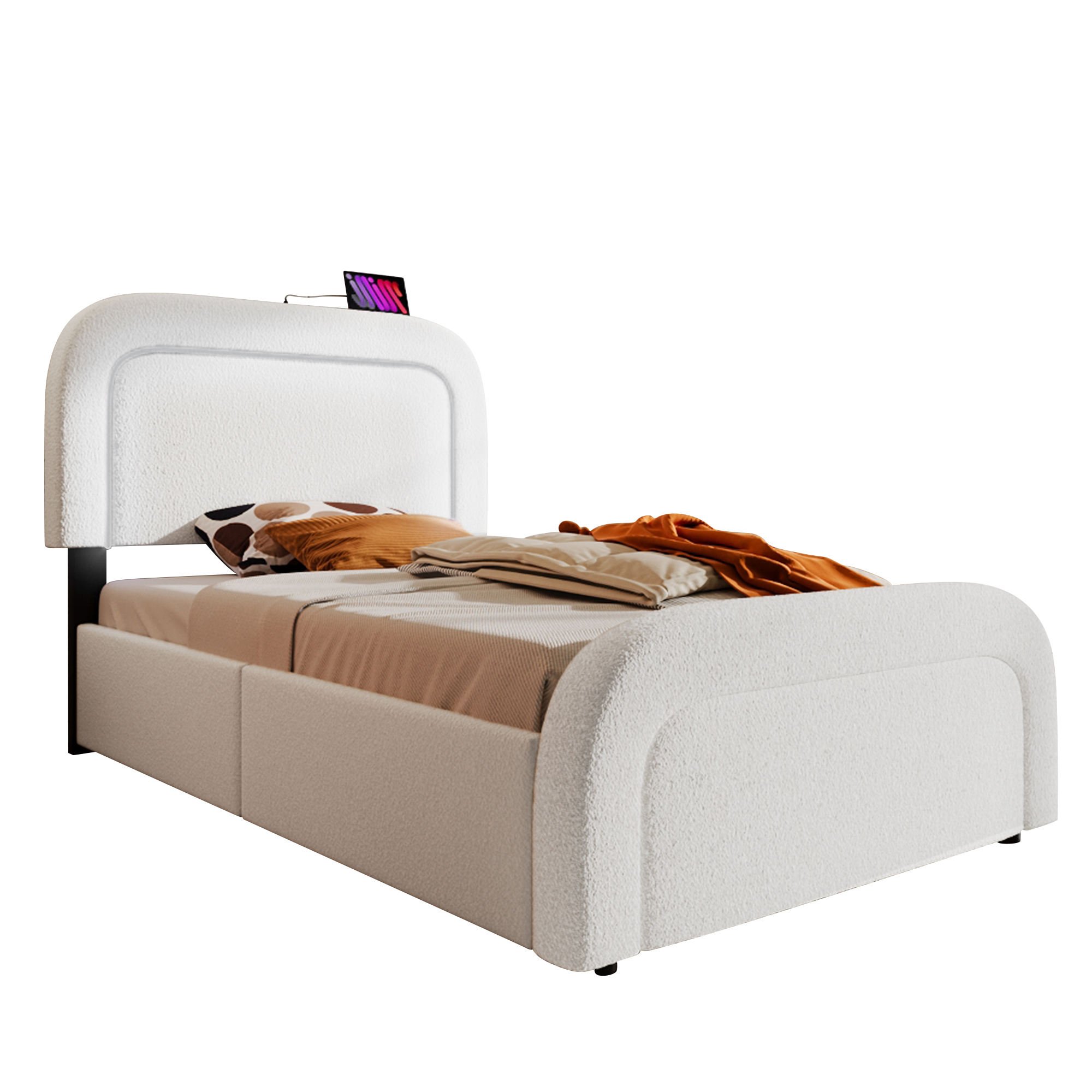 Bettgestell mit USB Typ C Ladefunktion LED-Beleuch