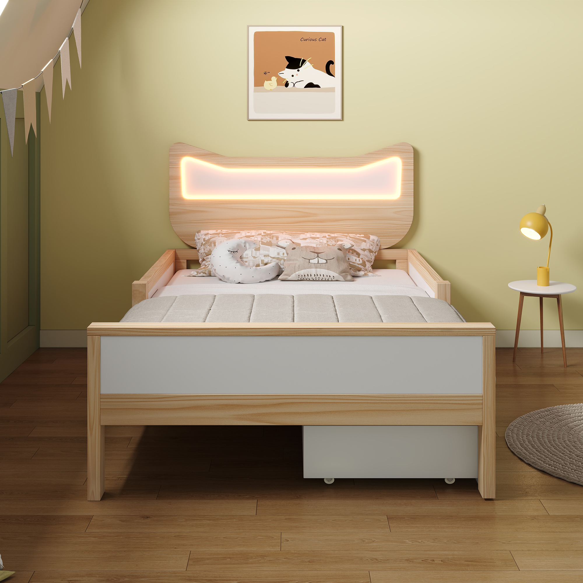 Lit enfant 90x190 oreilles chat LED RGB