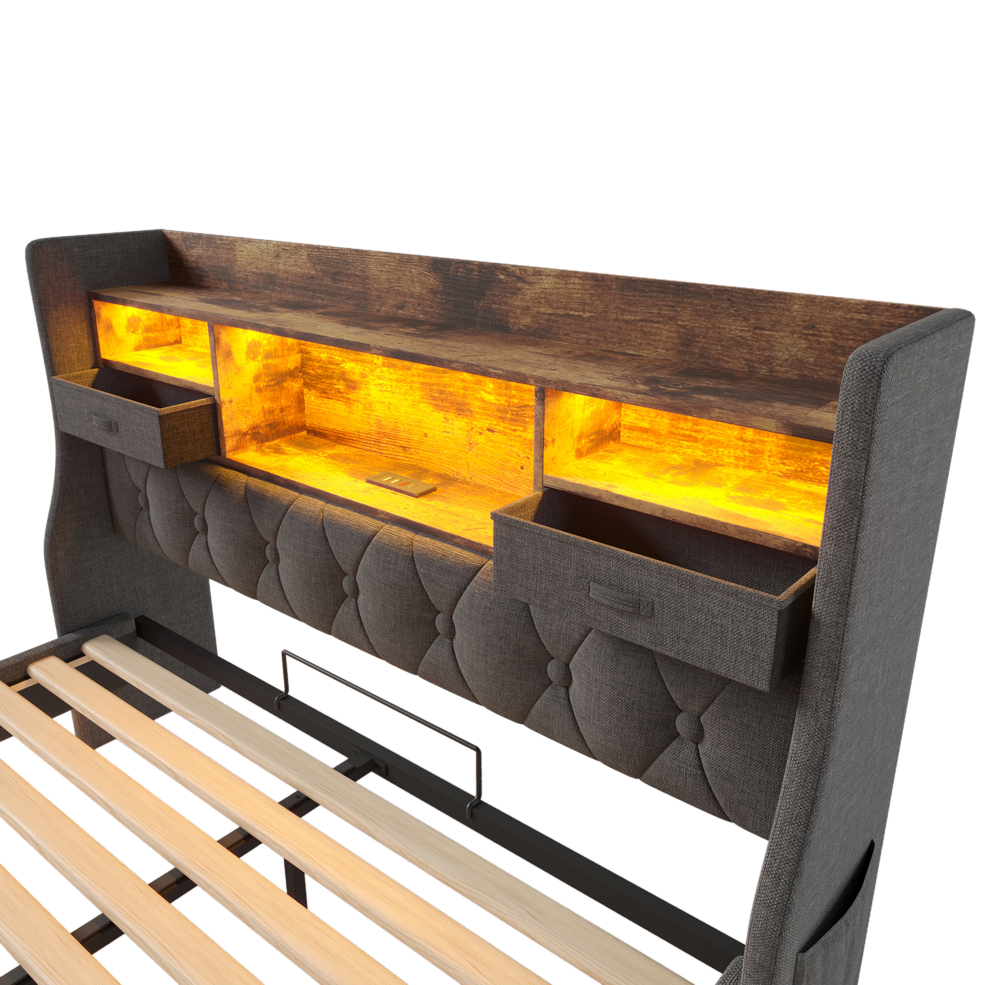 Polsterbett 160x200 cm Schwebebett mit LED-Beleuch