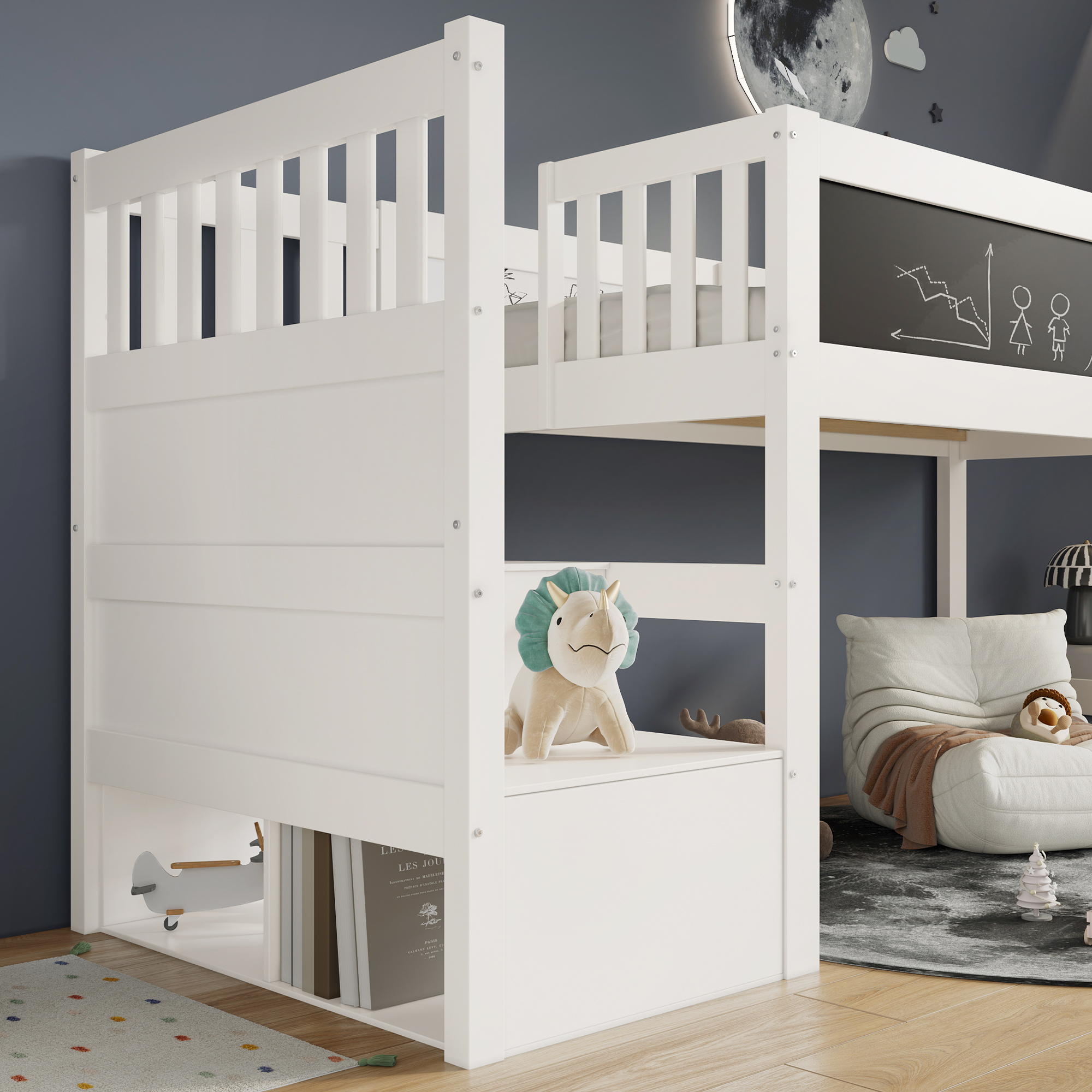 escalier‑rangement avec quatre compartiments spacieux