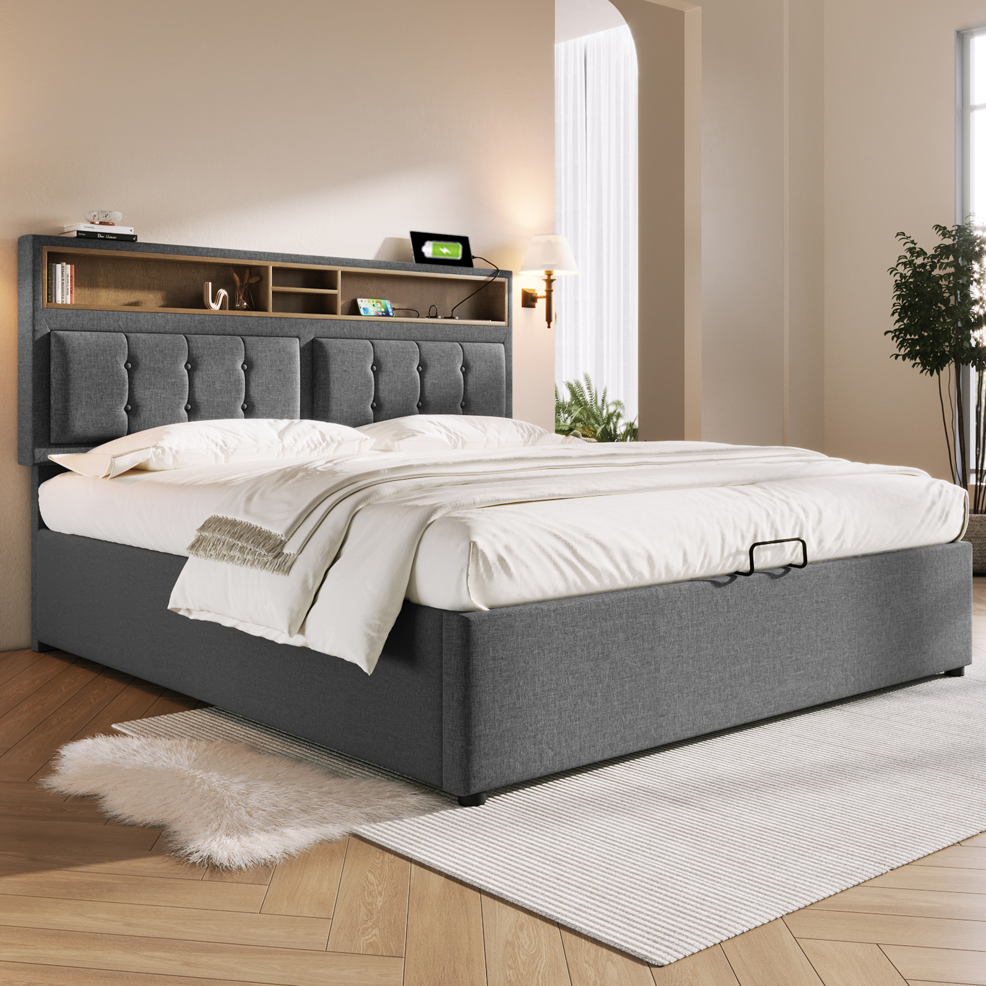Polsterbett Doppelbett mit USB C Steckdose Ladefun