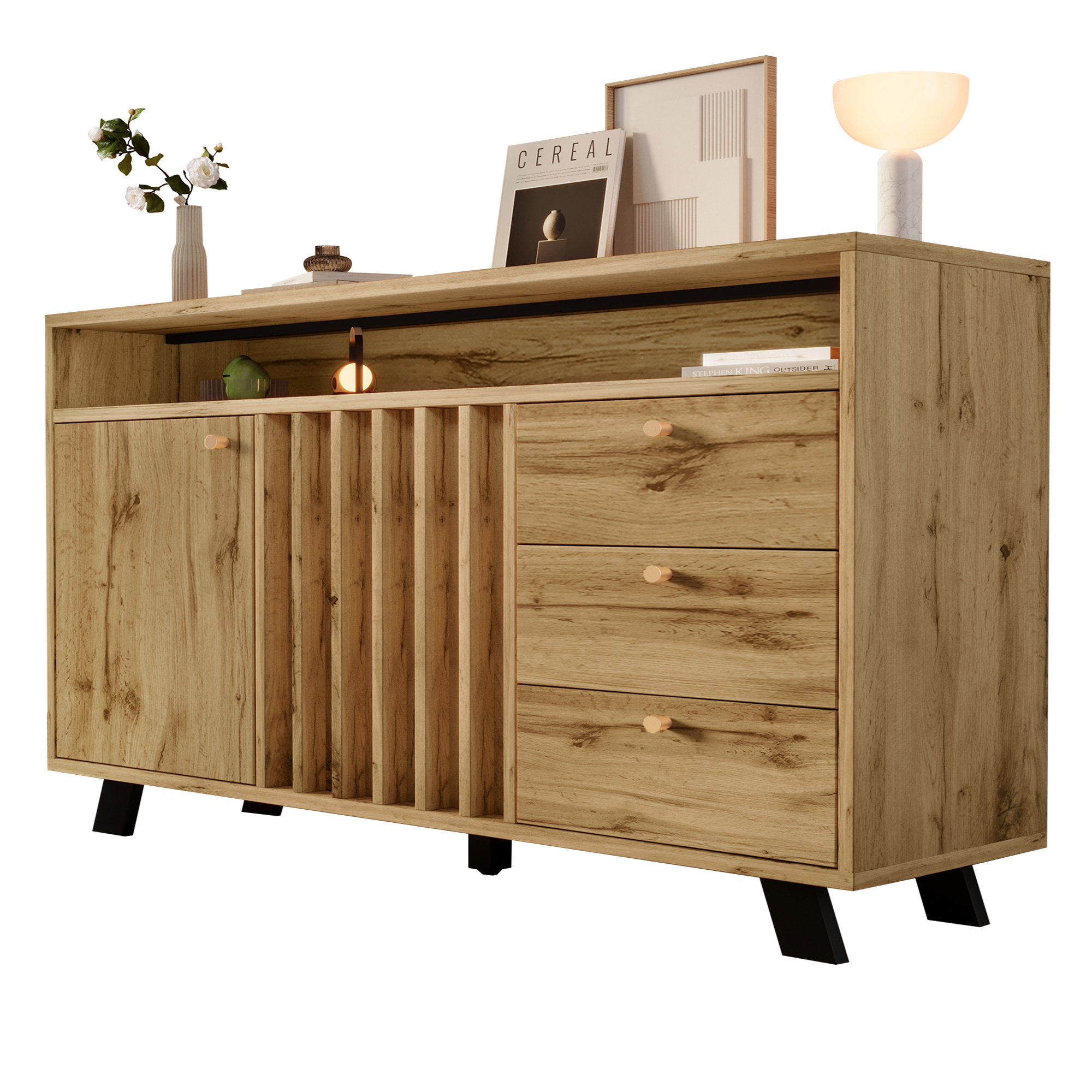 Meuble de rangement, avec tiroirs, 120 x 40 x 85 cm, bois, chêne - vue 2