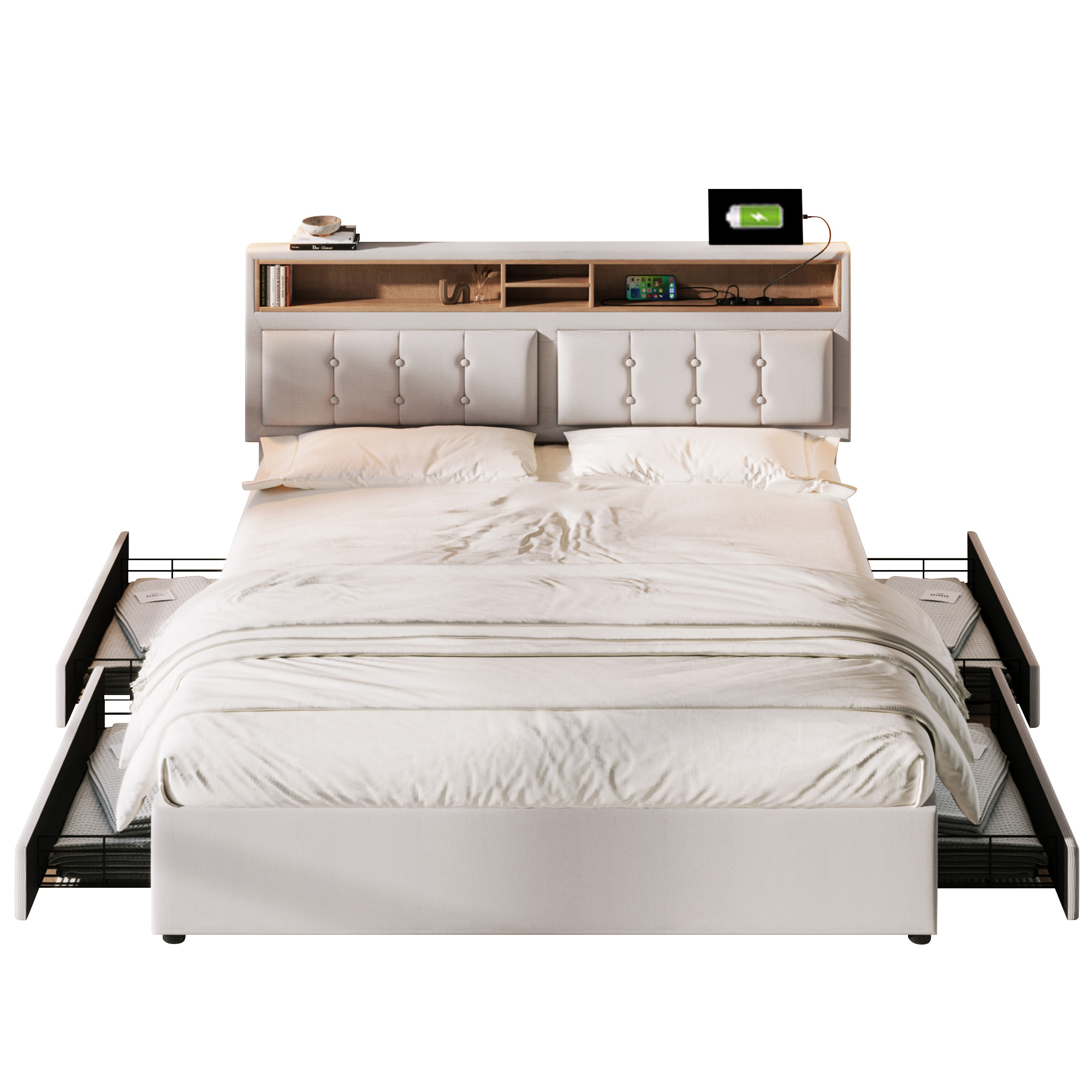 Doppelbett mit  4 Schubladen& USB C Steckdose, Pol