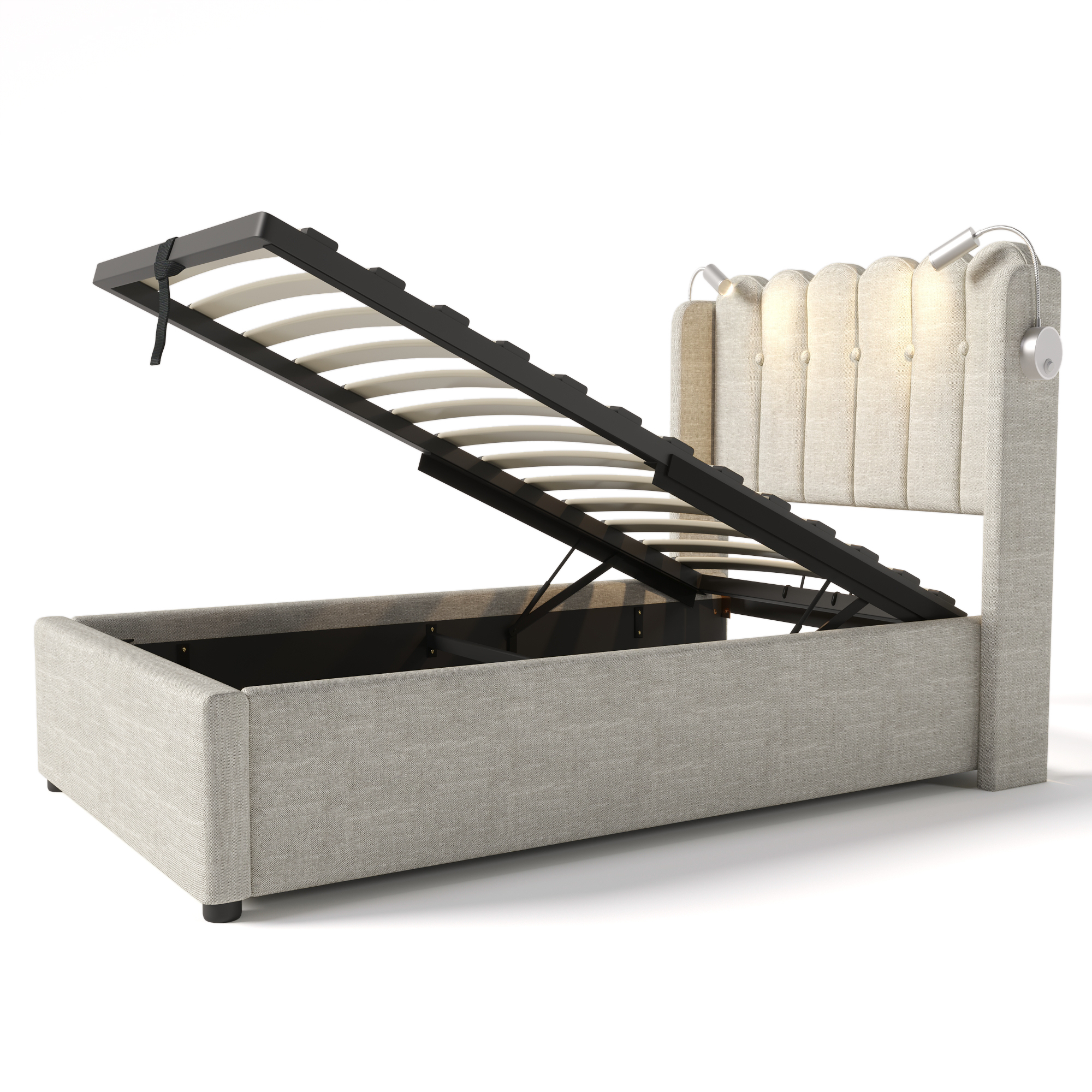 système vérin hydraulique lit coffre
