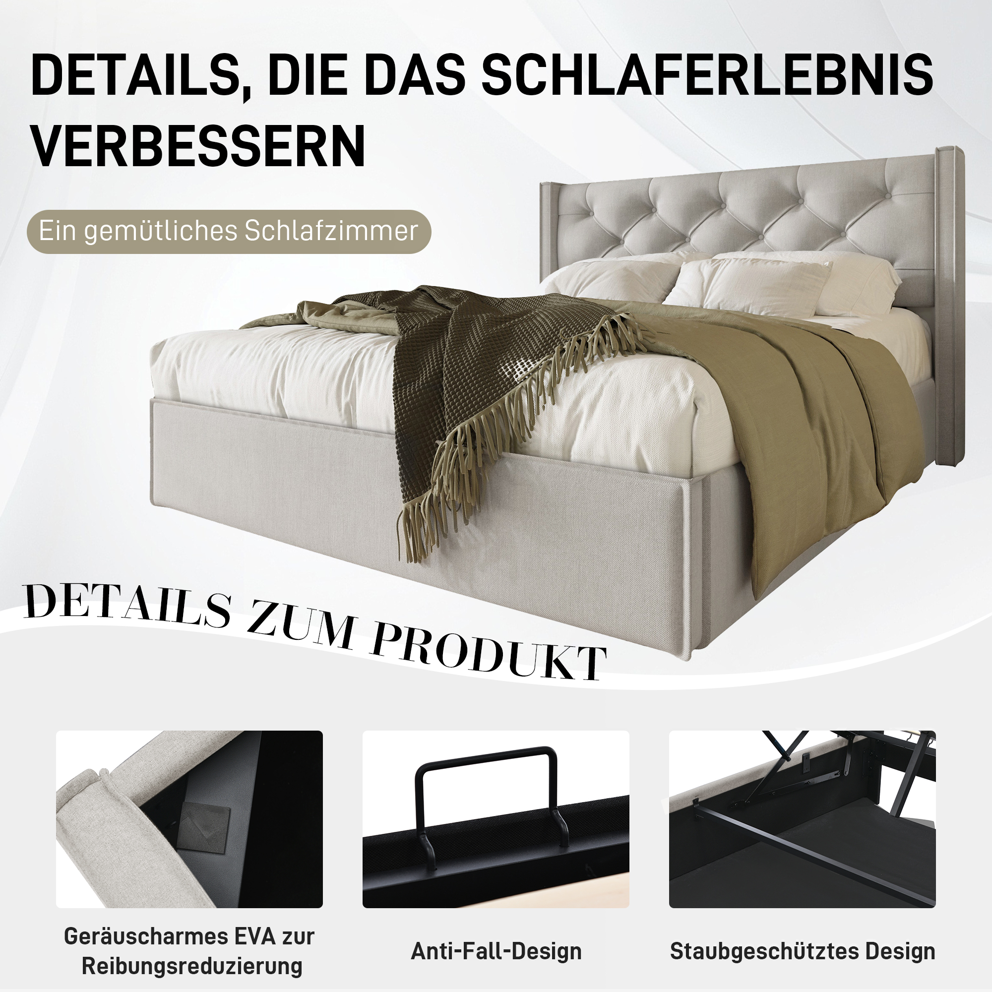 Hydraulisch Doppelbett Polsterbett 140x200cm,Bett 