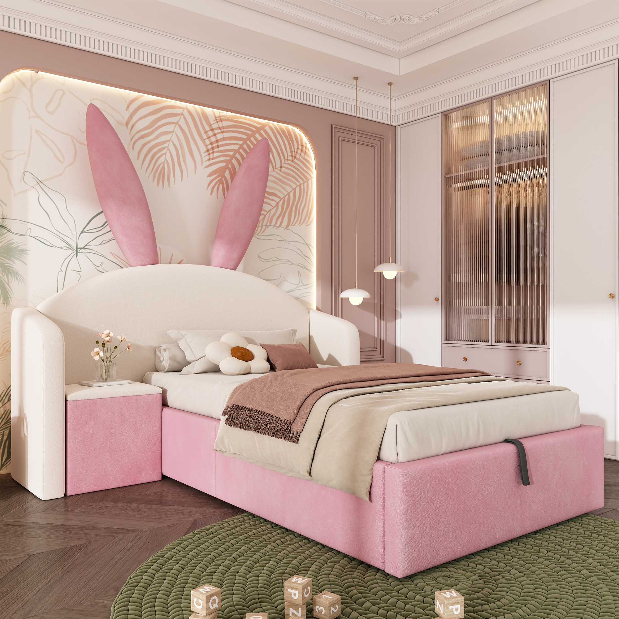 Lit enfant, tête de lit, 90 x 190 cm, velours, beige - vue 7
