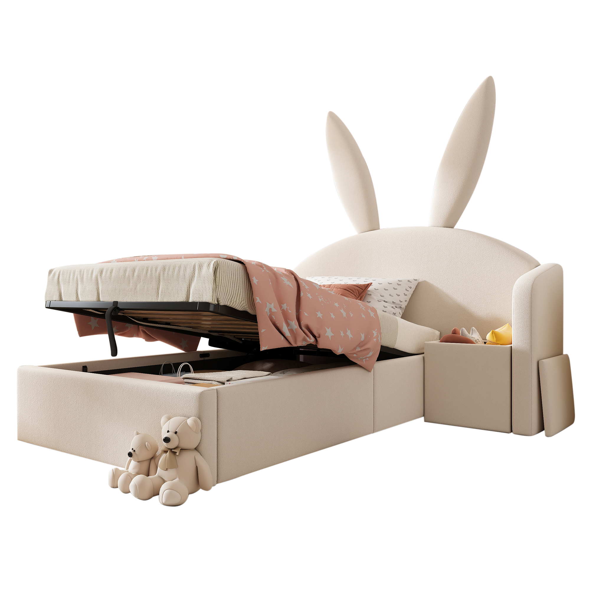 Lit enfant, tête de lit, 90 x 190 cm, velours, beige - vue 3