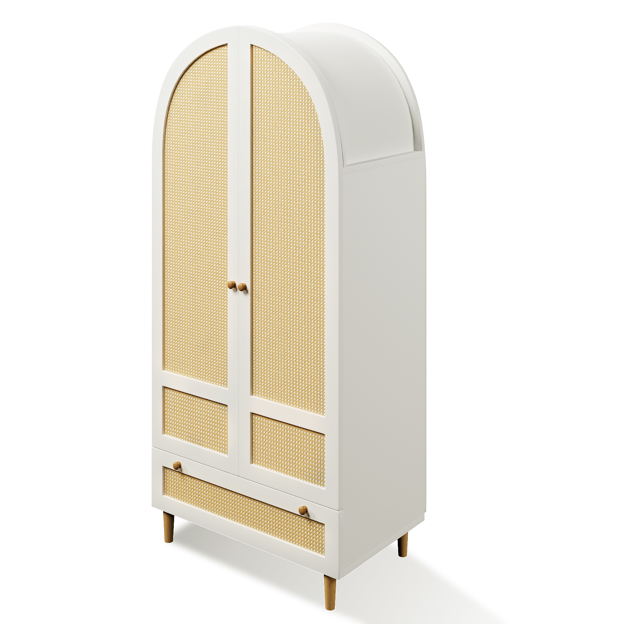 Armoire-penderie, avec tiroirs, détails en rotin, 80 x 50 x 180 cm, rotin et bois, blanc - vue 6