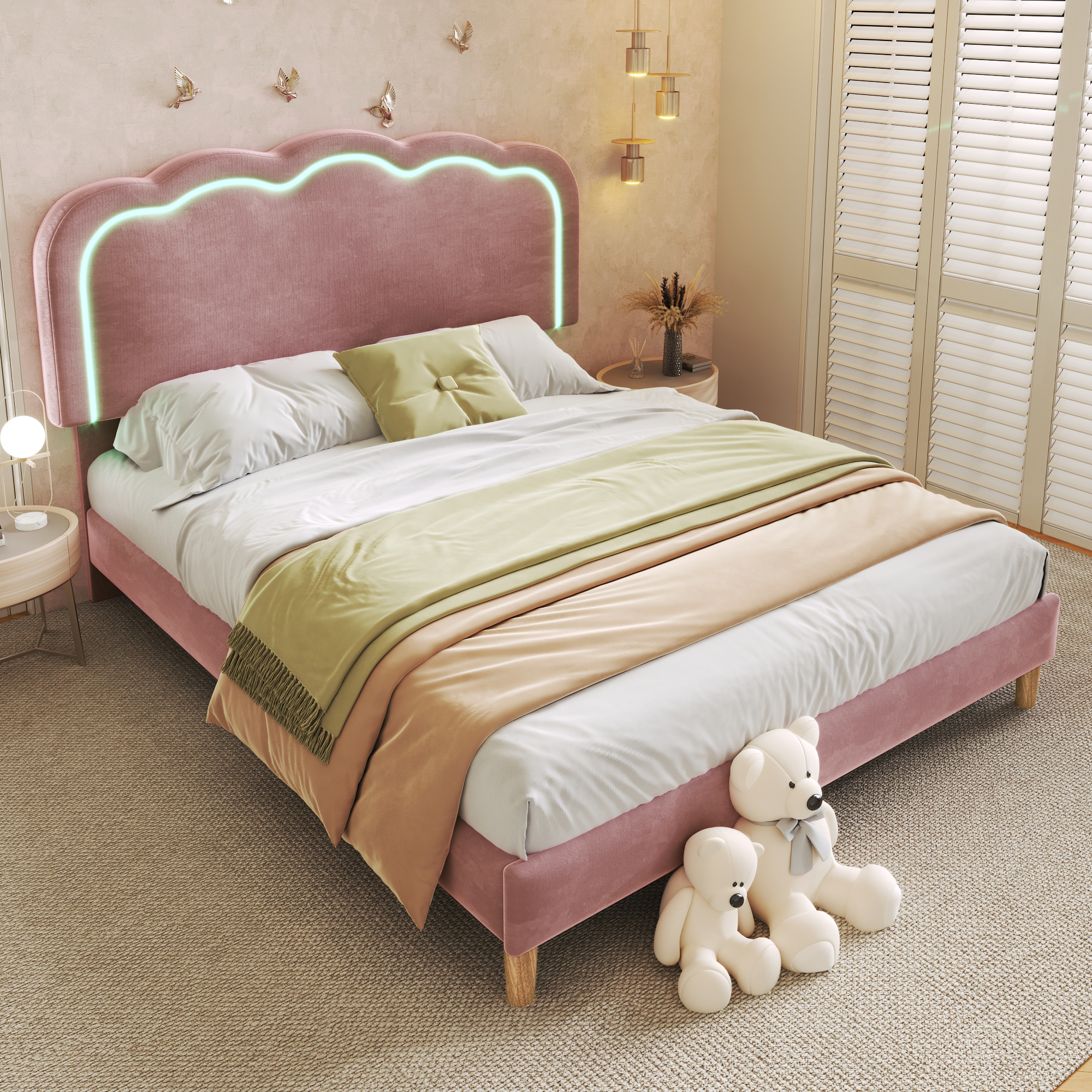 Polsterbett LED Doppelbett 140 x 200cm, Bettgestel