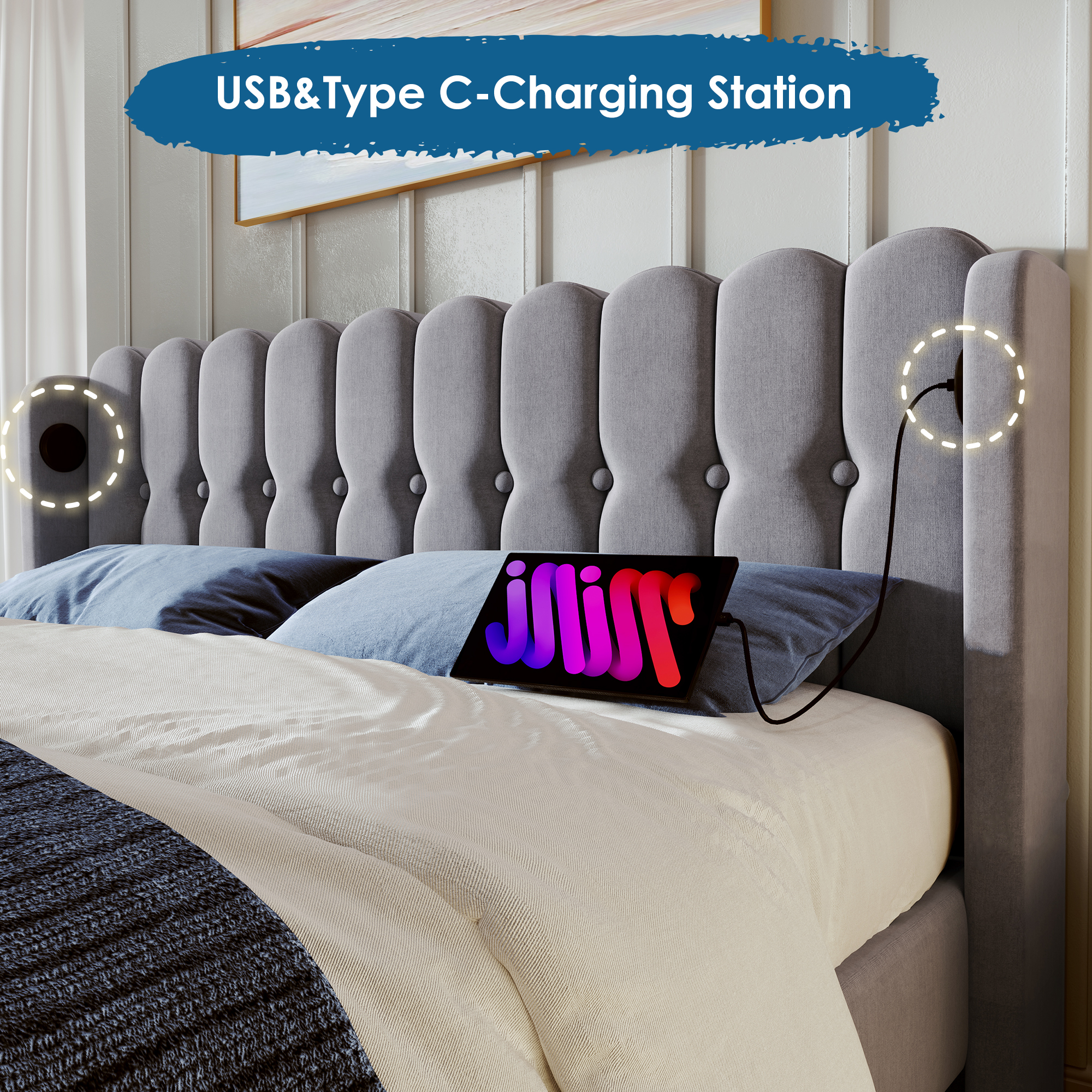 Polsterbett  Doppelbett  mit USB Typ C Ladefunktio