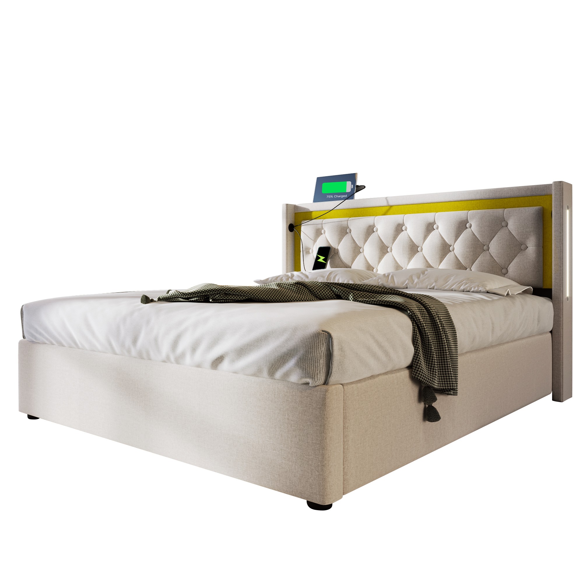 Polsterbett LED Doppelbett Stauraum Bettkasten mit