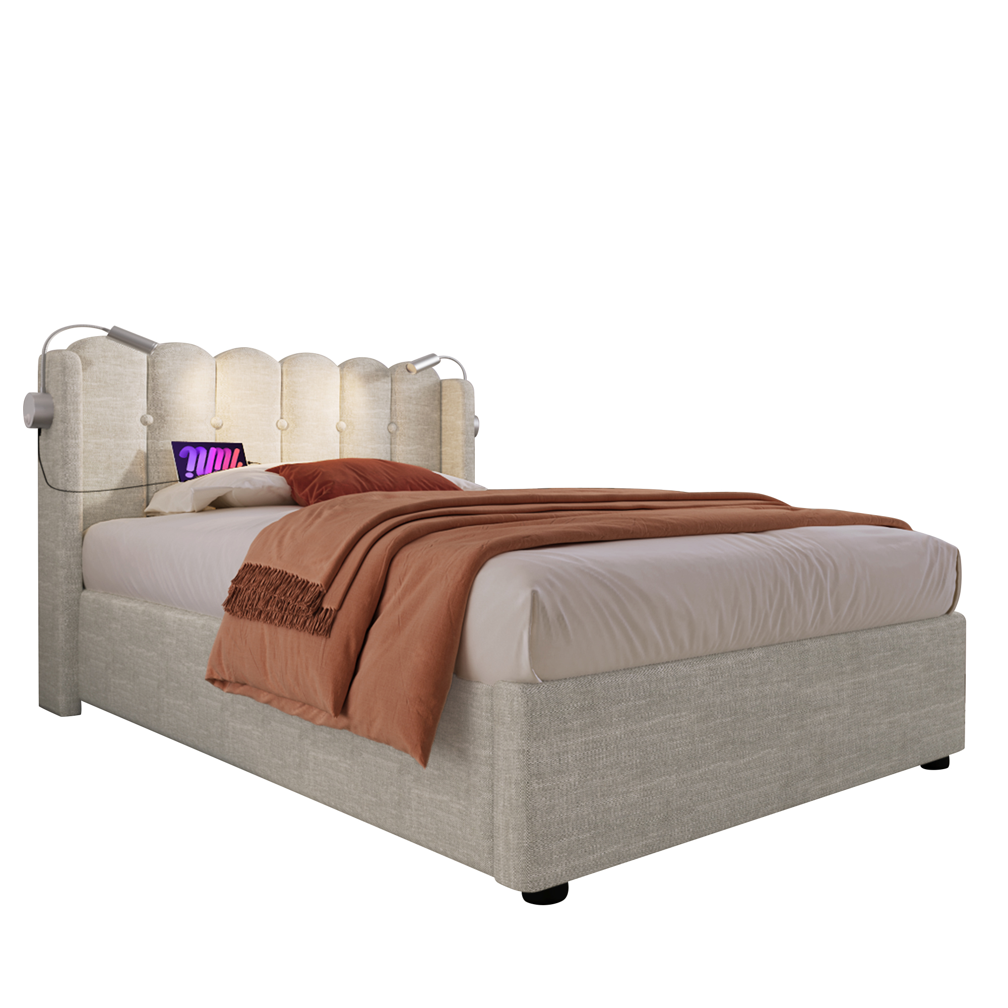 Polsterbett Einzelbett Leselicht mit Ladefunktion 