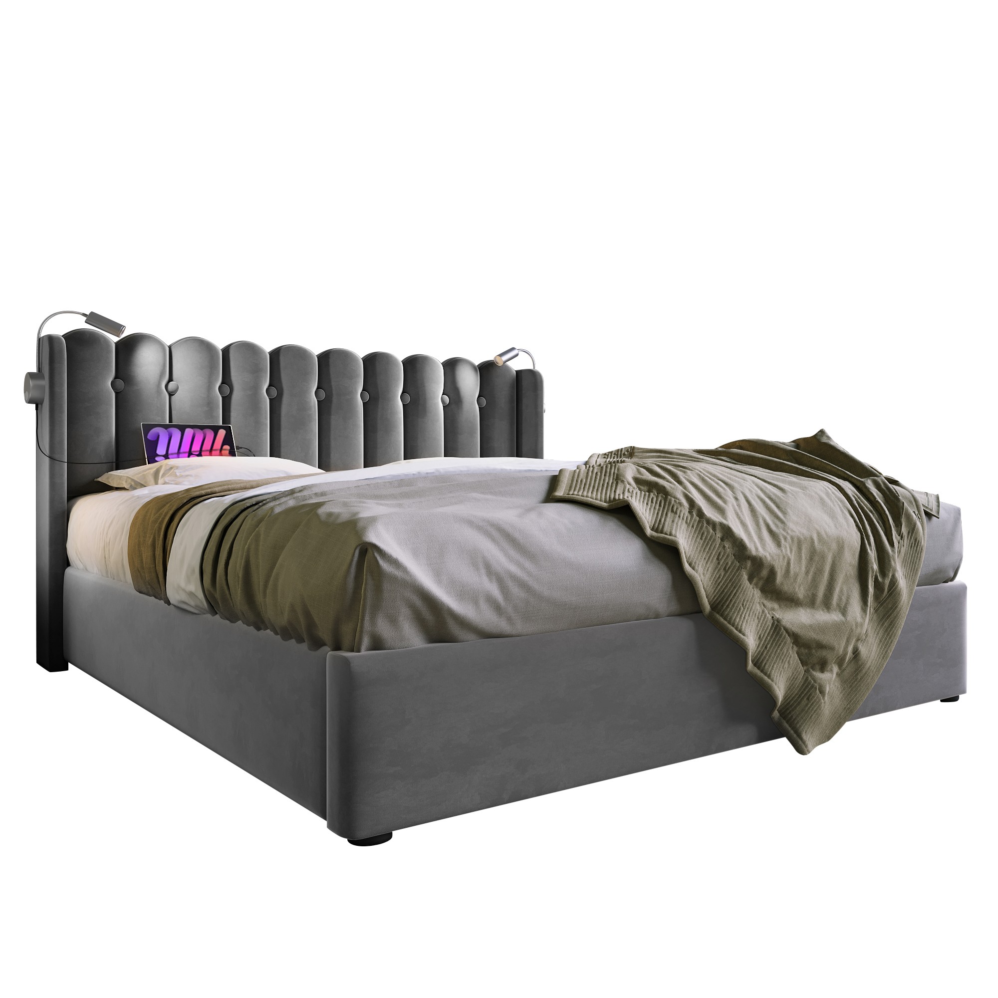 Polsterbett Doppelbett Leselicht mit Ladefunktion 
