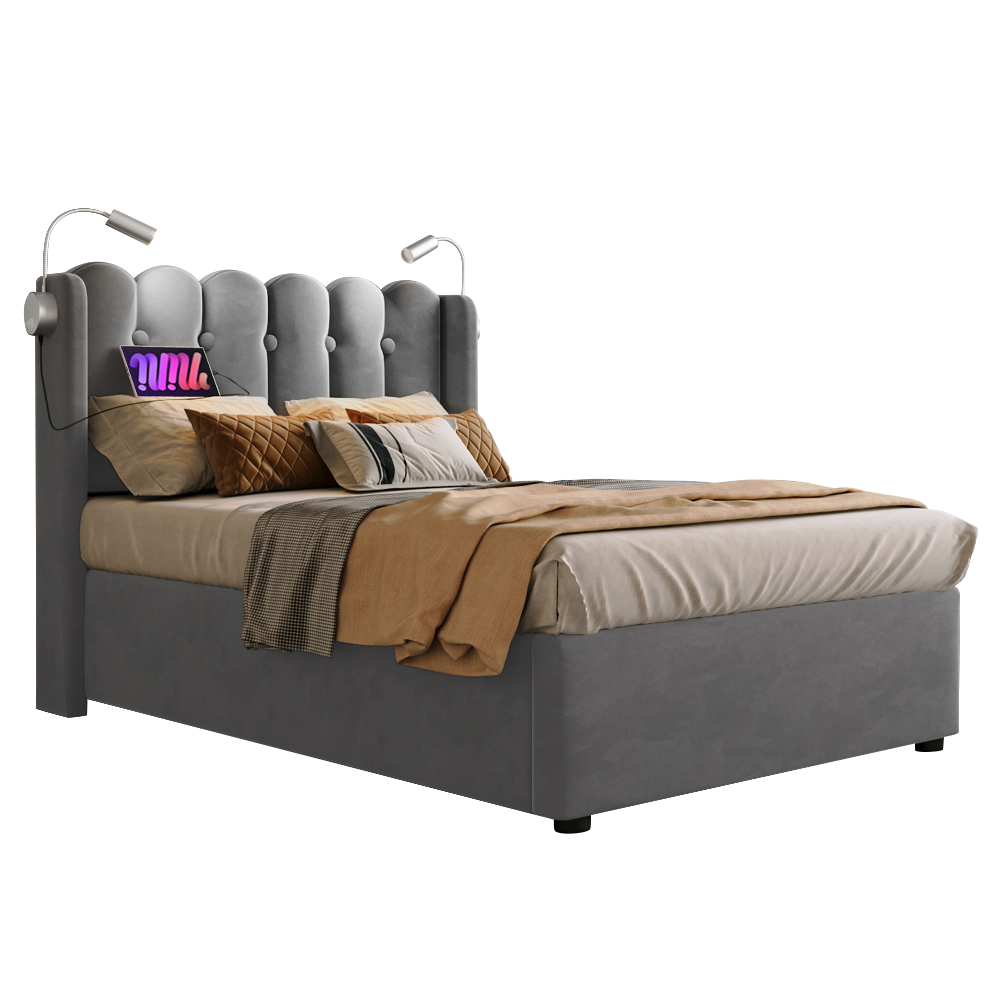 Polsterbett Einzelbett Leselicht mit Ladefunktion 