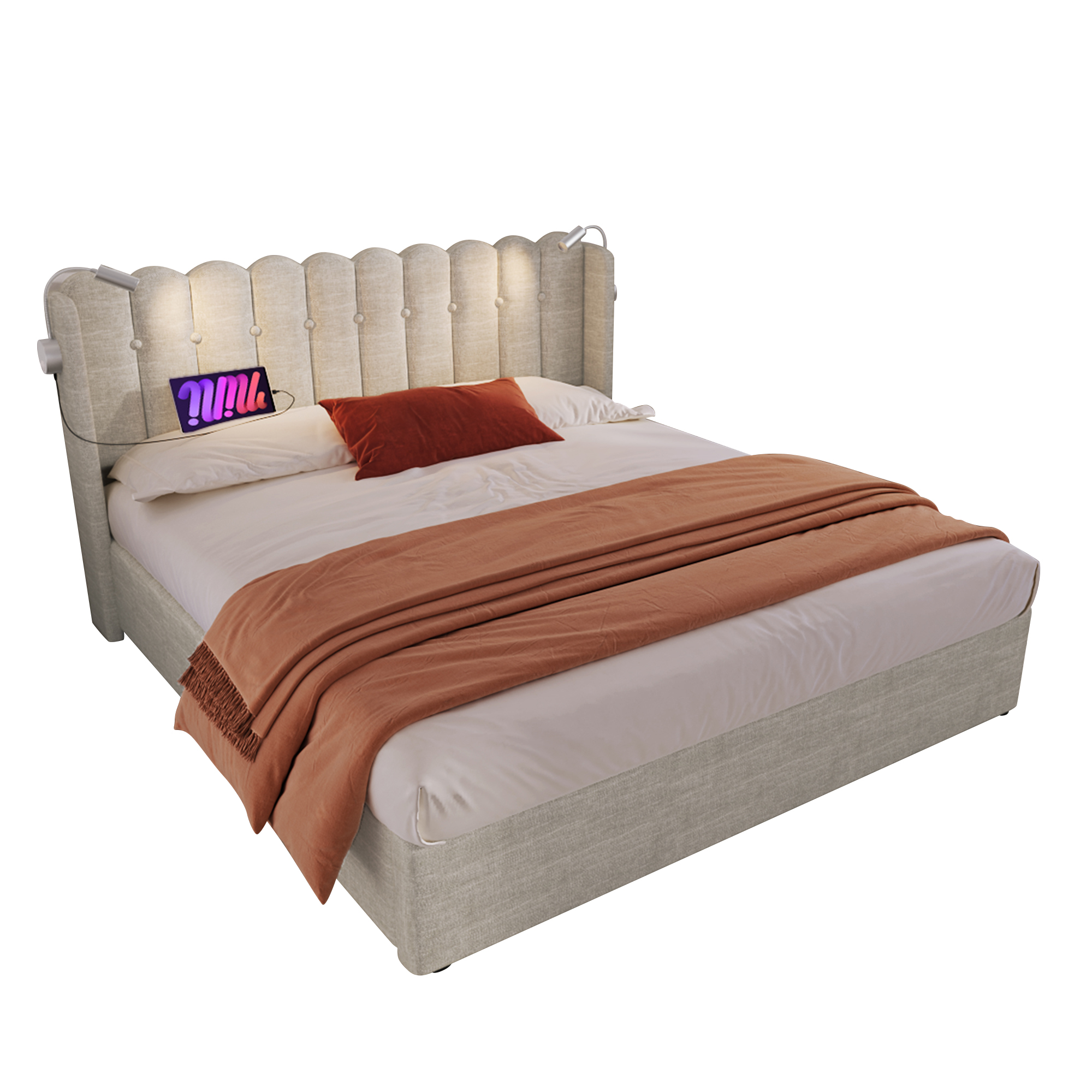Polsterbett Doppelbett Leselicht mit Ladefunktion 