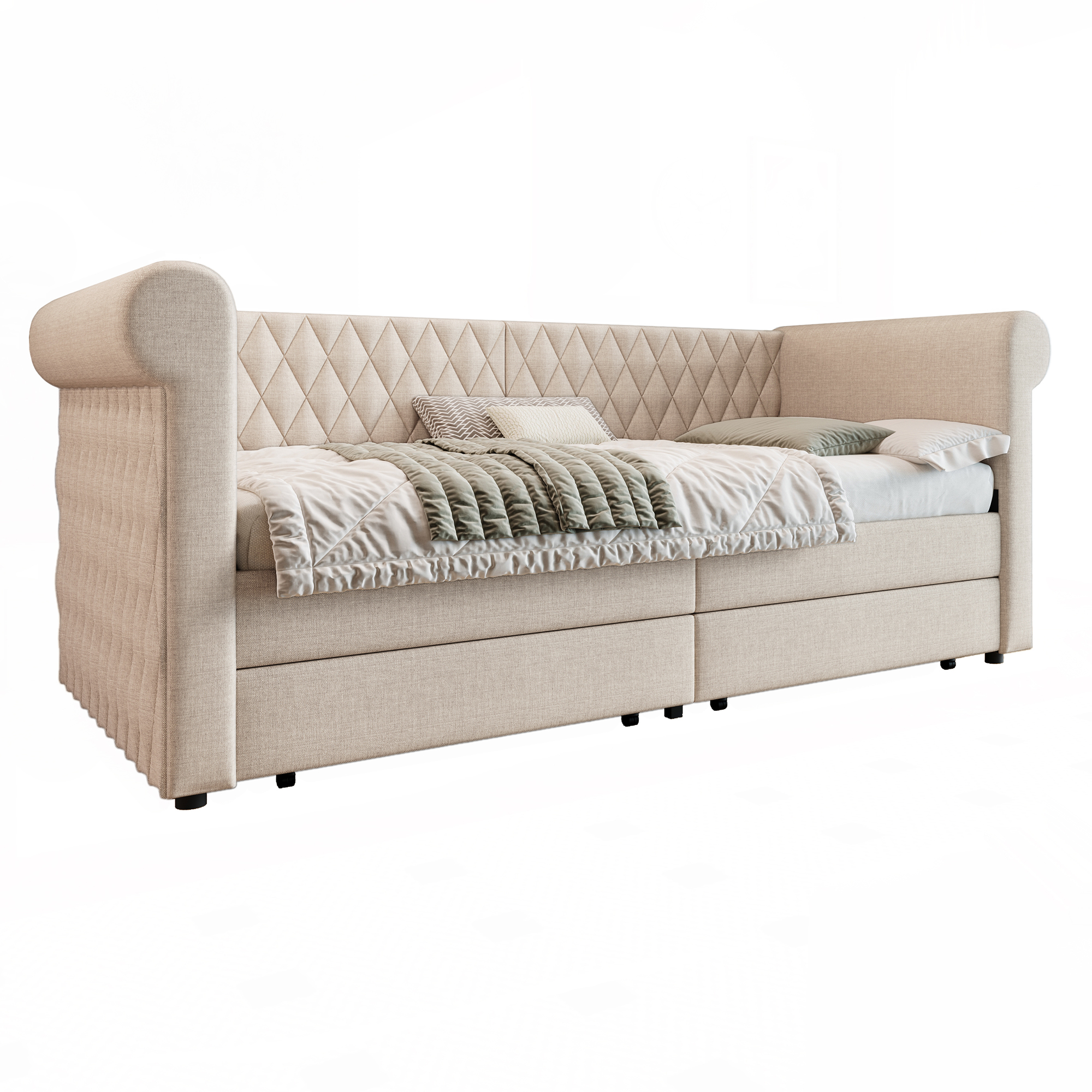 Lit gigogne 90 x 200 cm avec LED, lin, Beige - fonctions