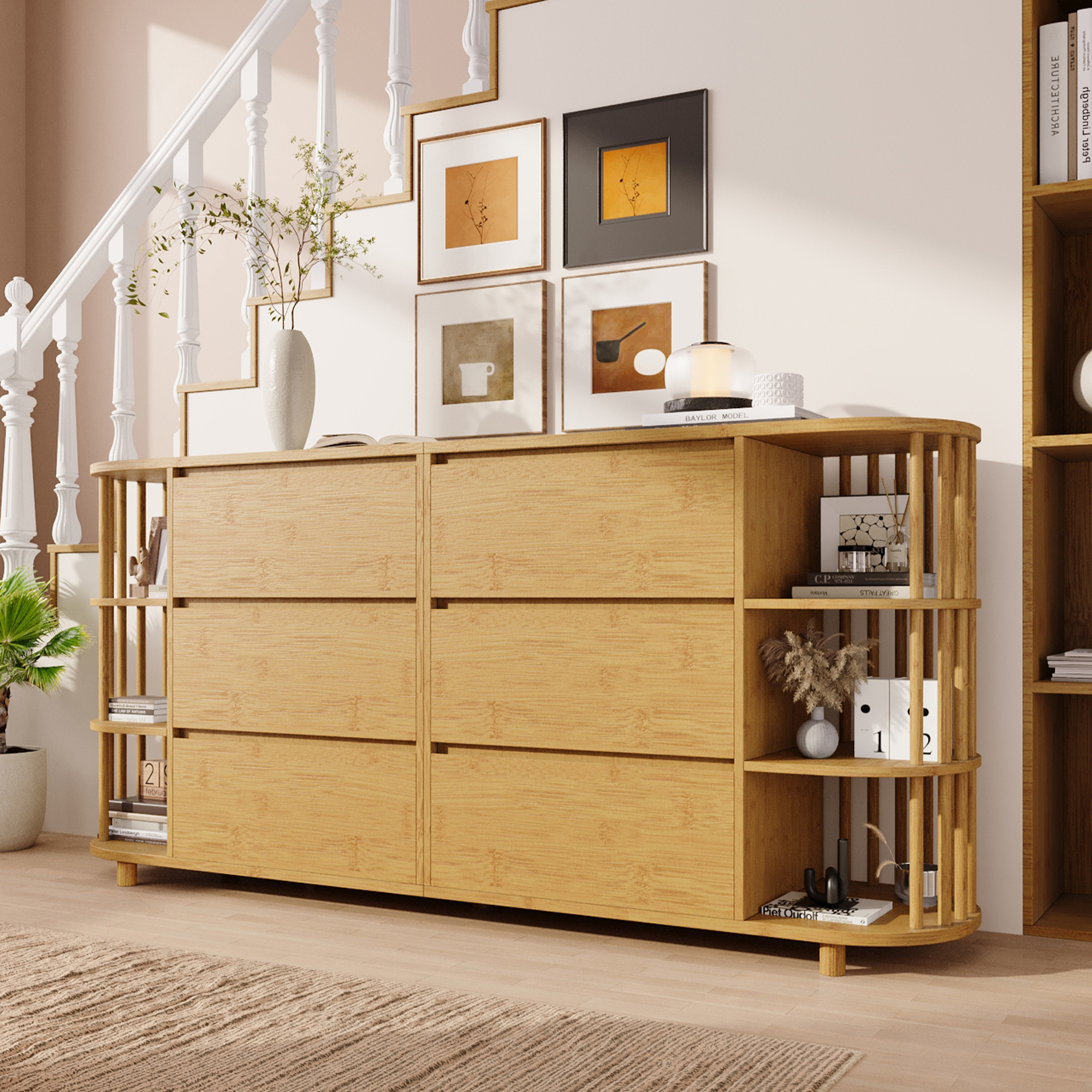 Meuble de rangement, hauteur réglable, avec tiroirs, 160 x 40 x 75 cm, MDF, chêne - vue 6