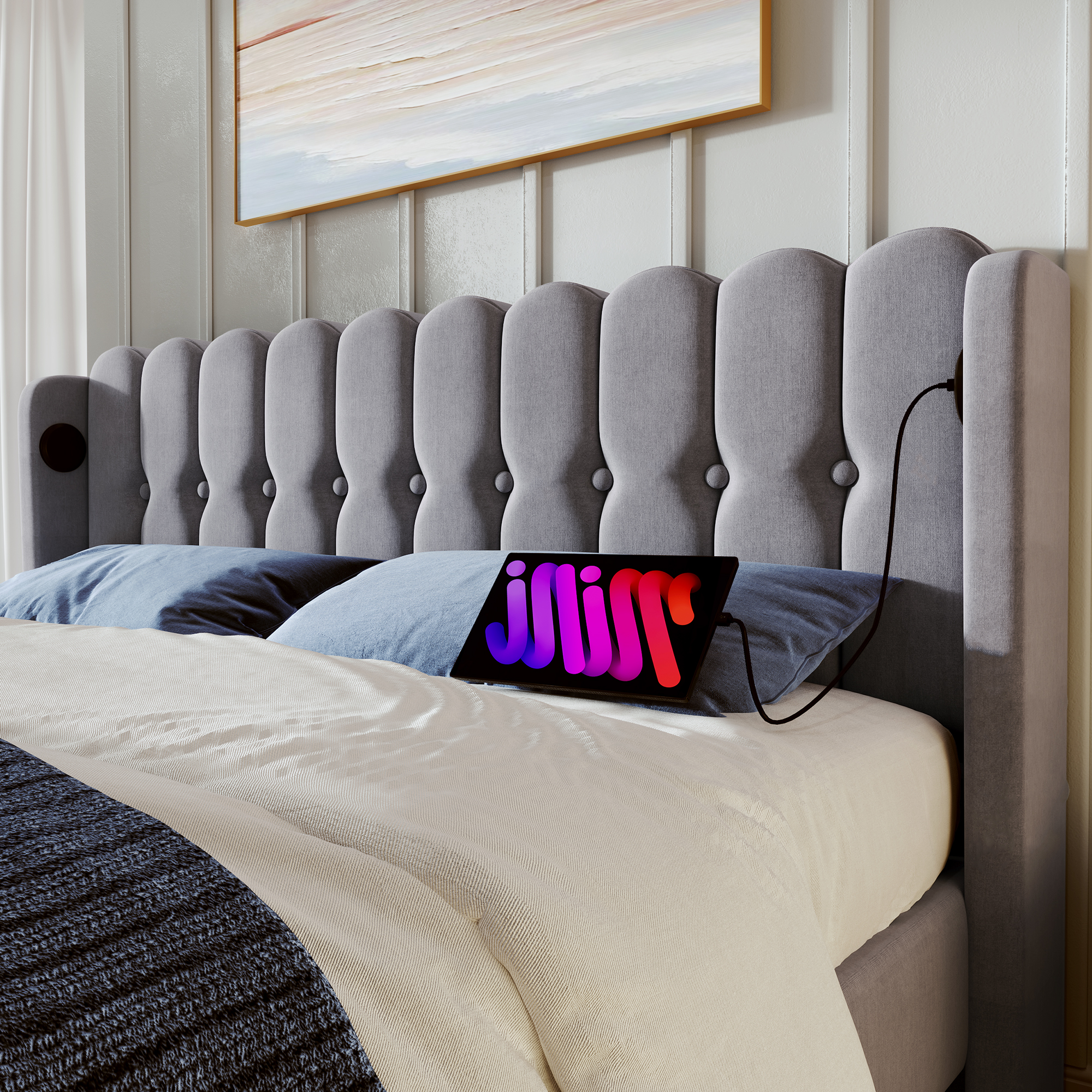 tête‑de‑lit rembourrée offrant une position confortable pour se reposer au lit