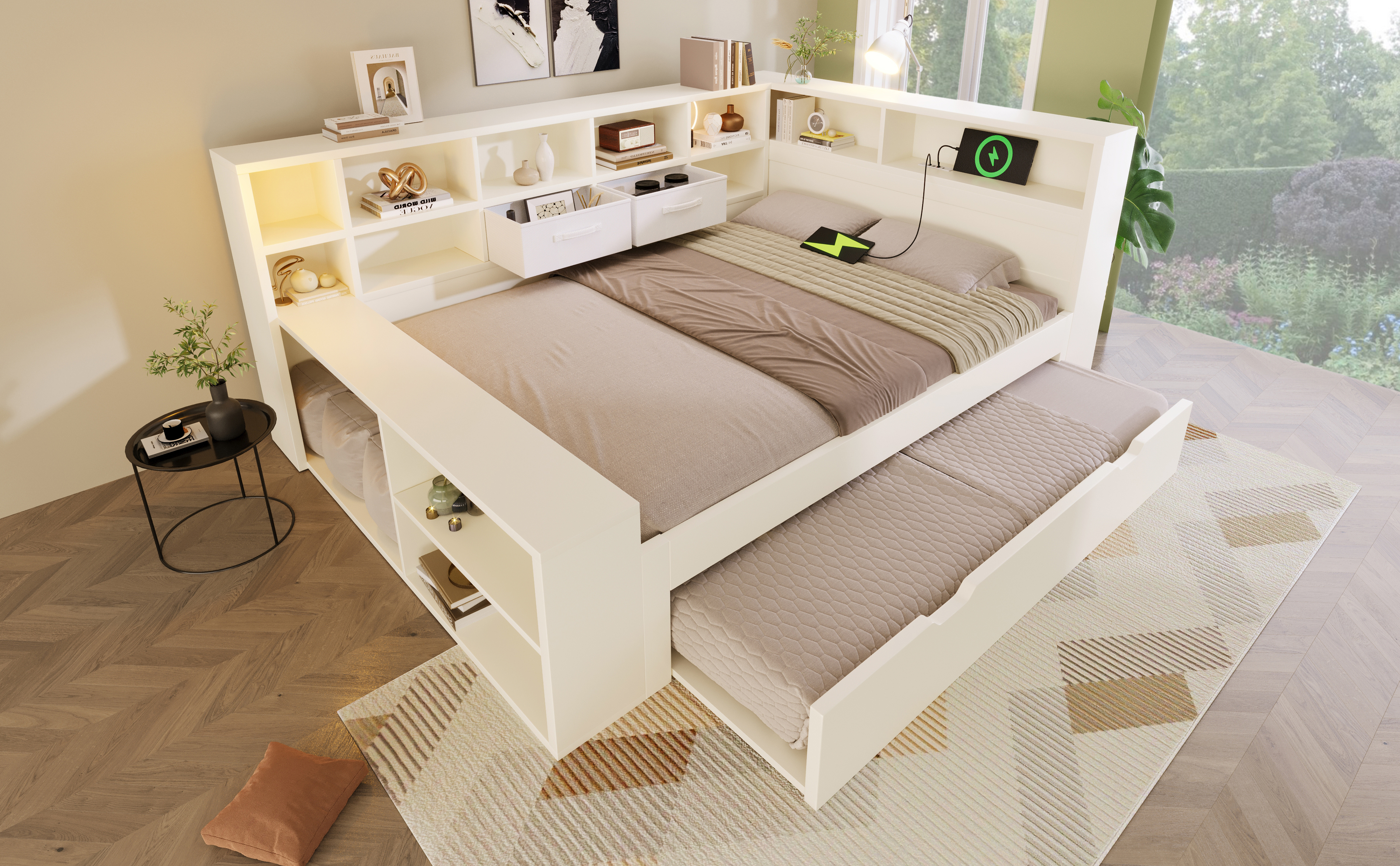 Détail du lit avec rangement