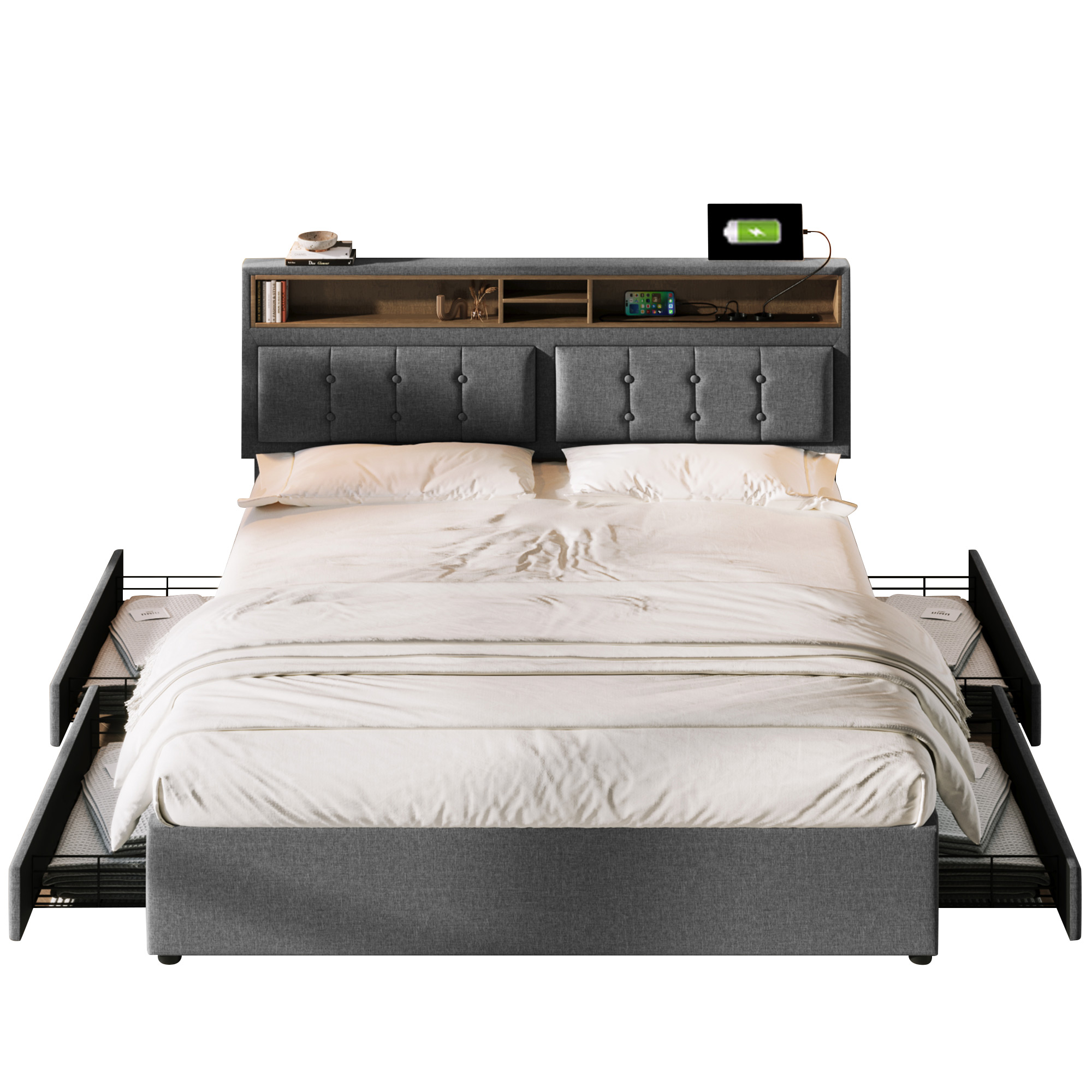 Doppelbett mit  4 Schubladen& USB C Steckdose, Pol