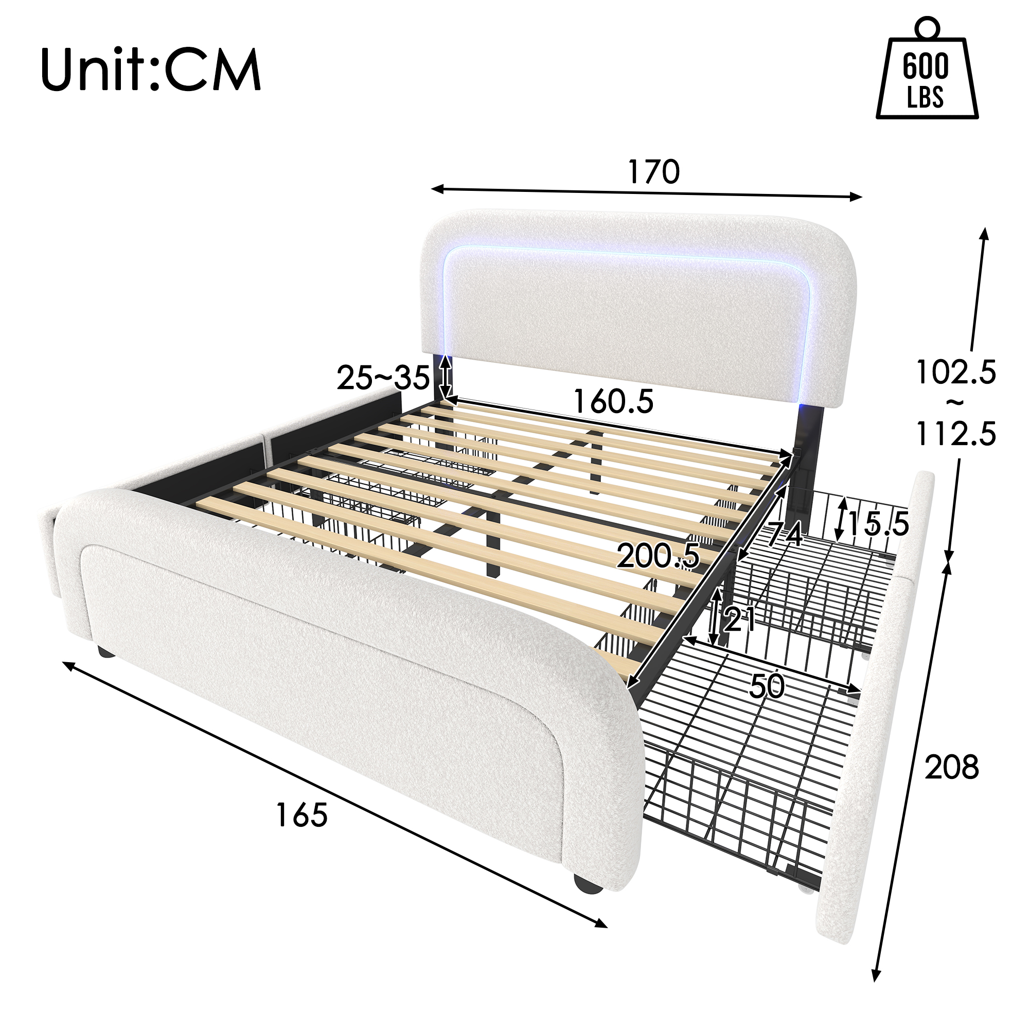 (=AB20044647W)Bettgestell mit USB Typ C Ladefunkti