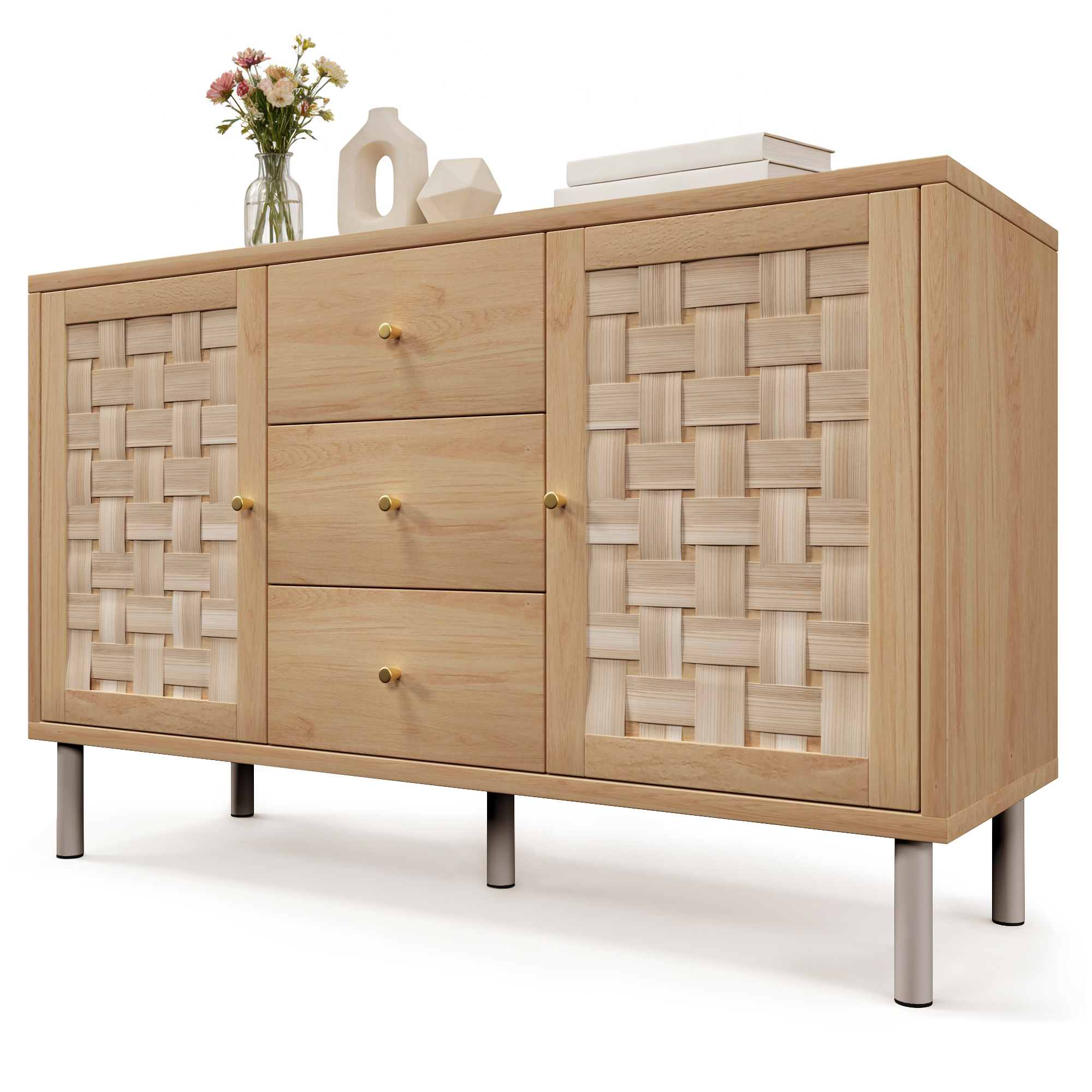 Commode, hauteur réglable, avec tiroirs, 120 x 40 x 75 cm, métal, chêne - vue 4