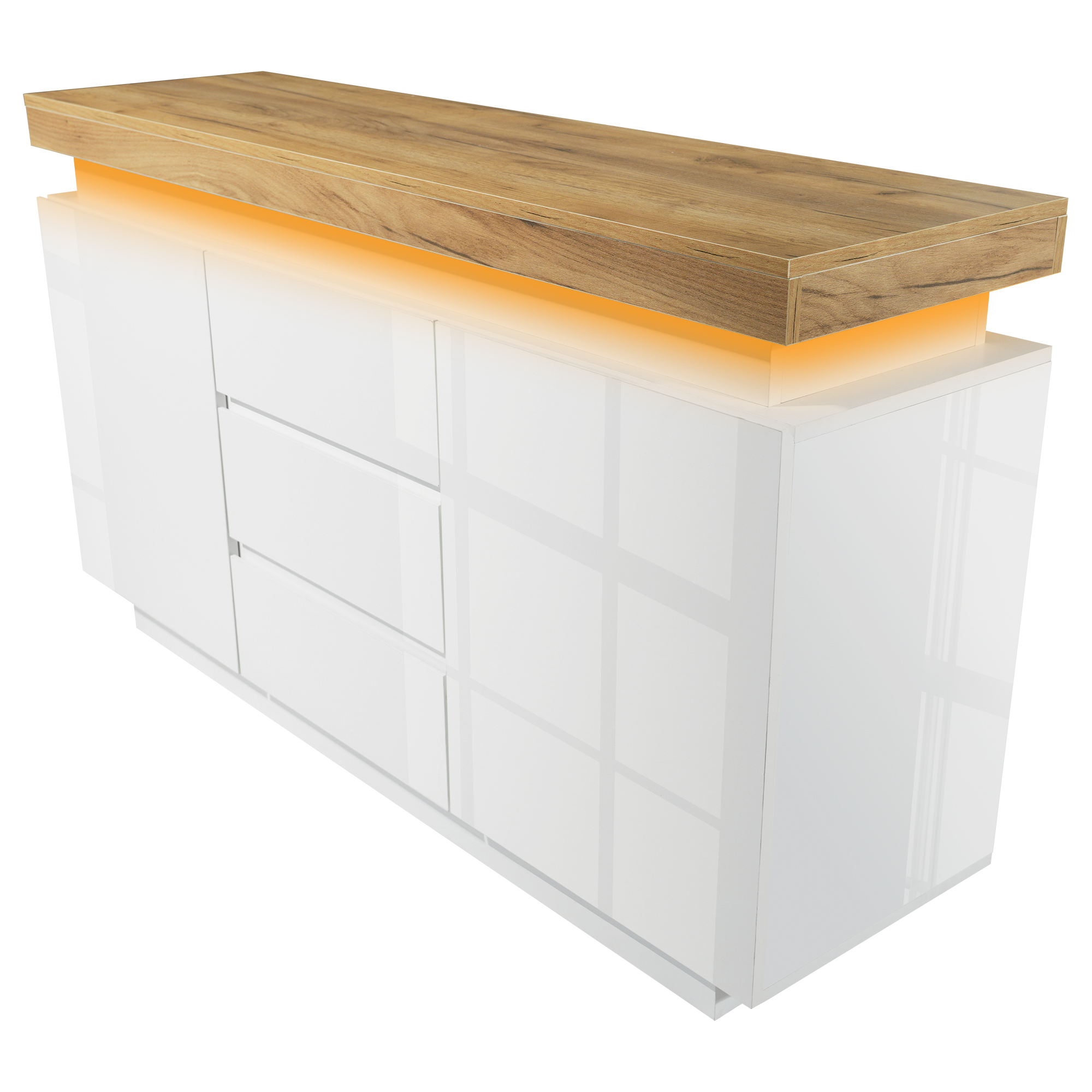 Commode, éclairage LED, avec tiroirs, 140 x 39 x 81 cm, panneaux de particules, blanc - vue 3