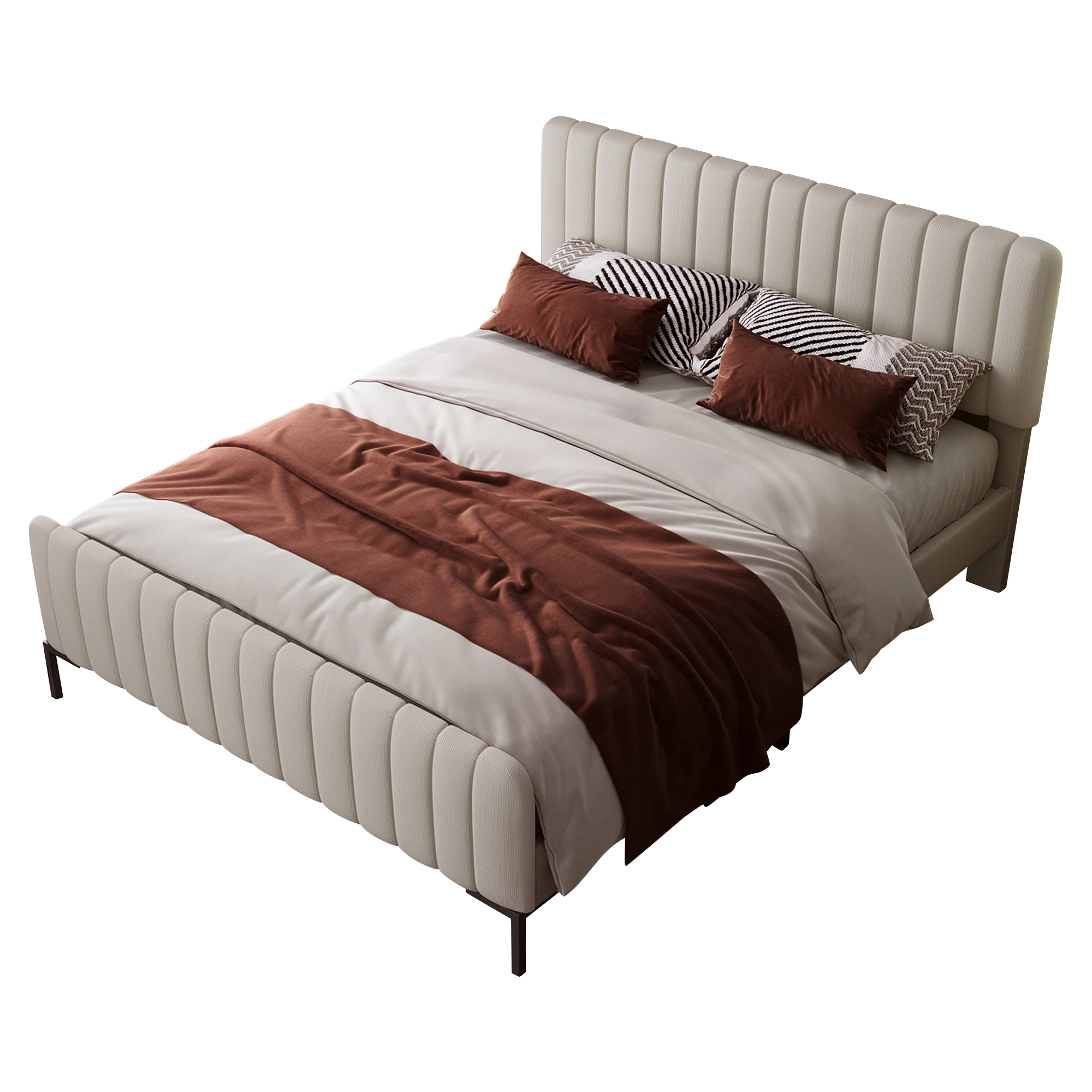 Lit rembourré double 160 x 200 cm, tête réglable, lin gris-beige, 209 x 165 x 107 cm