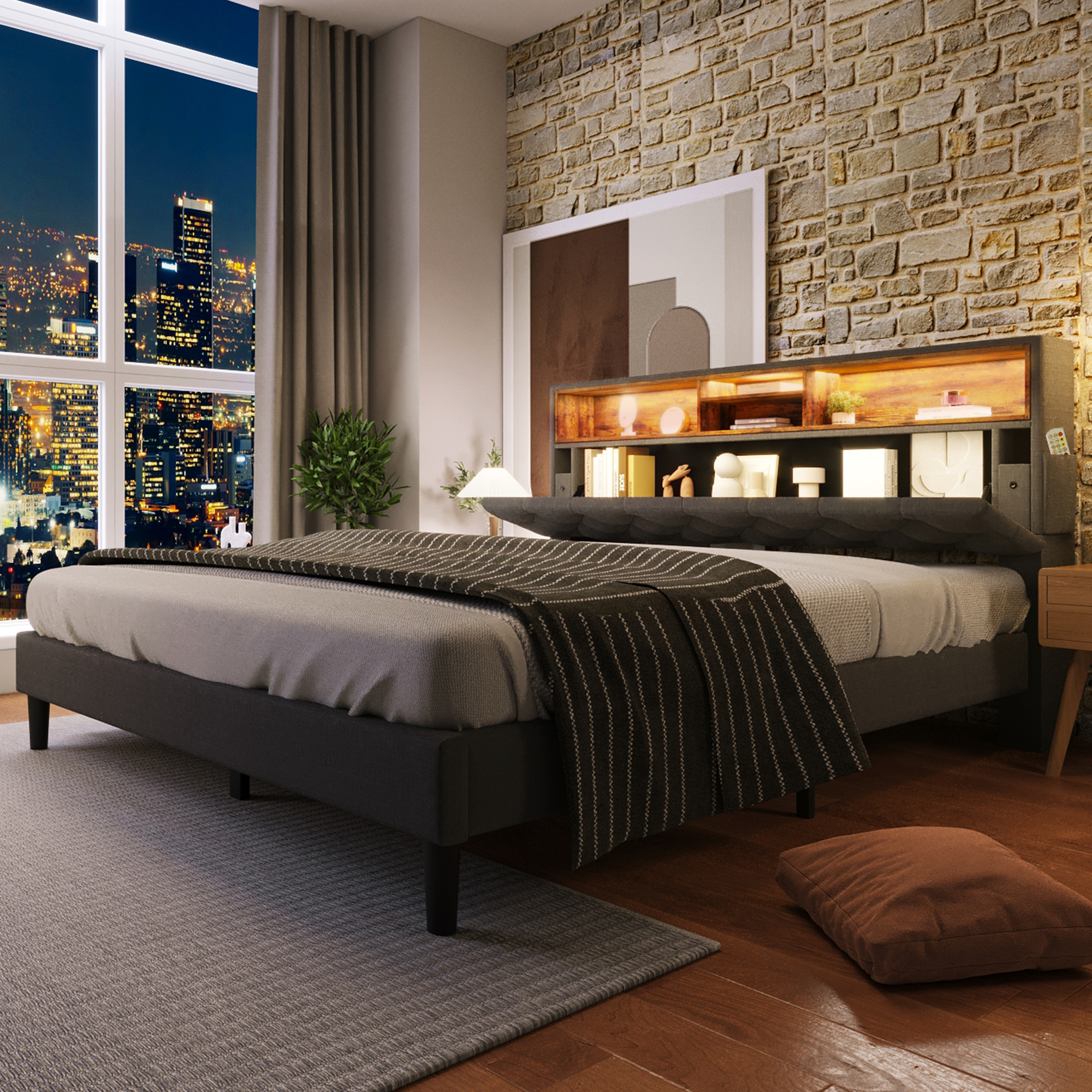 Polsterbett Doppelbett Stauraum-Kopfteil Bett mit 