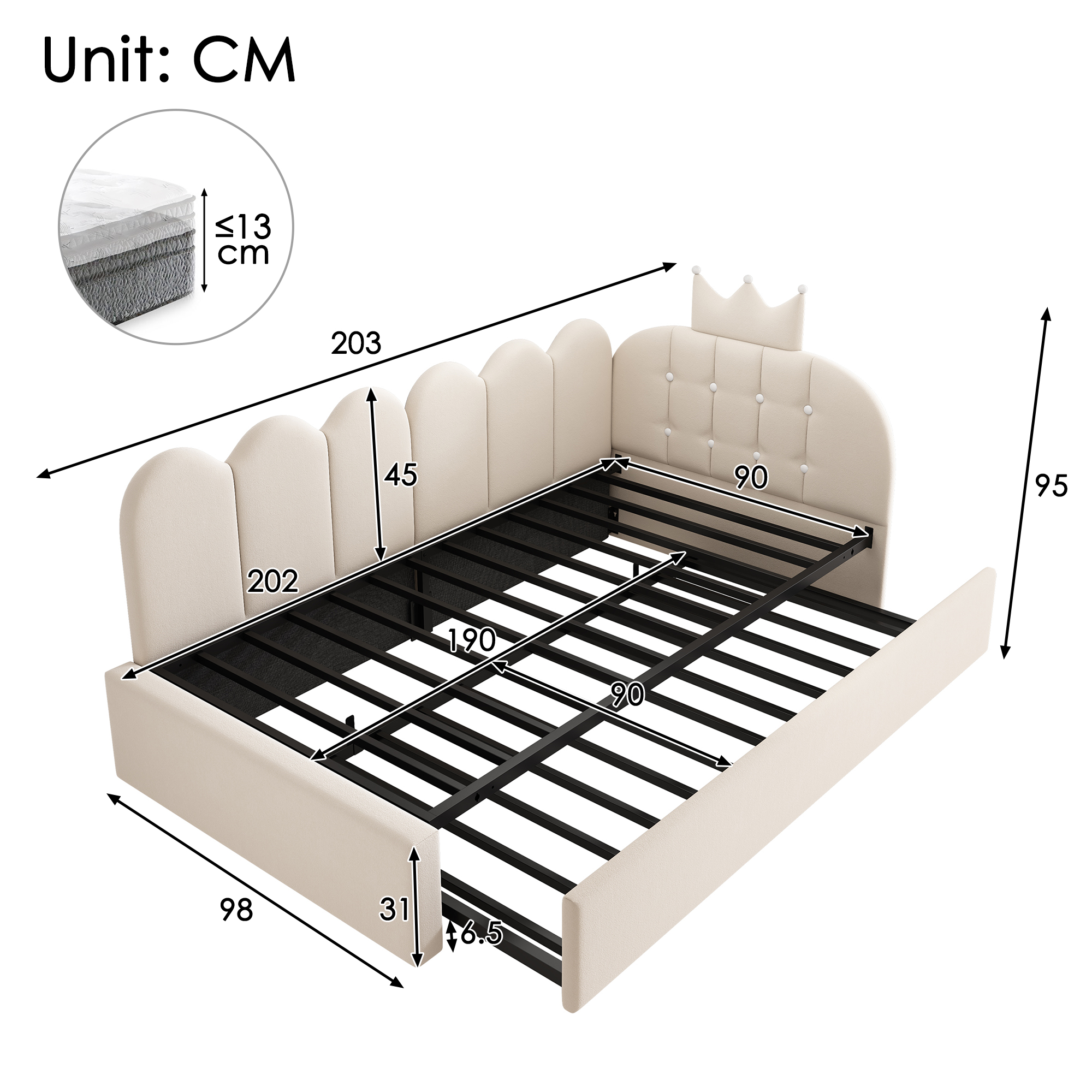 Dimensions banquette lit extensible 90x200cm