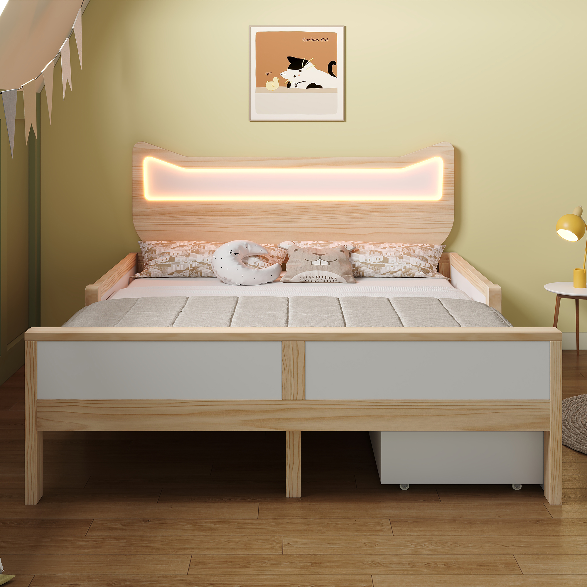 Lit enfant 140x200 oreilles chat LED RGB