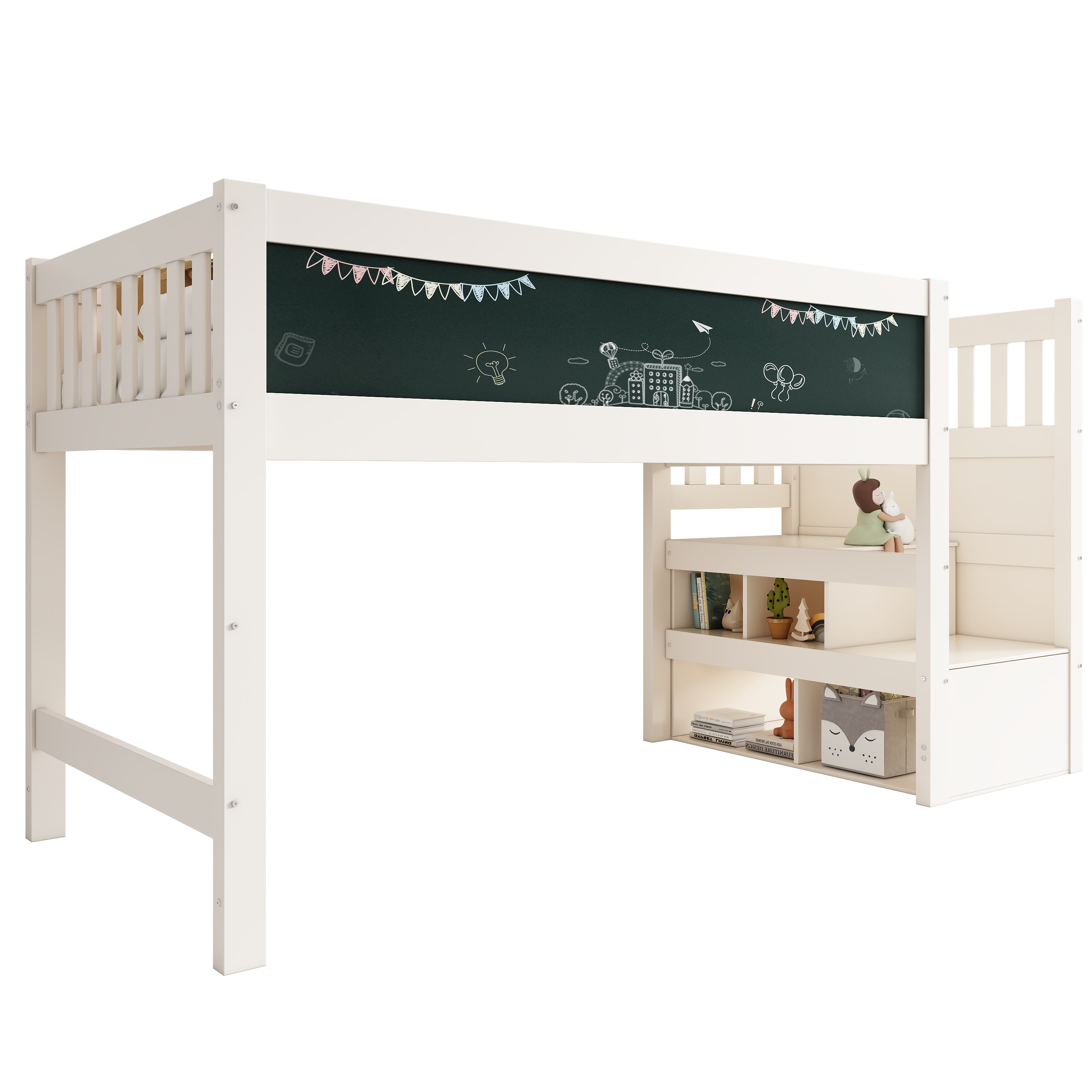 surface blanche douce, matériau bois apporte une touche naturelle et écologique à la chambre d’enfant