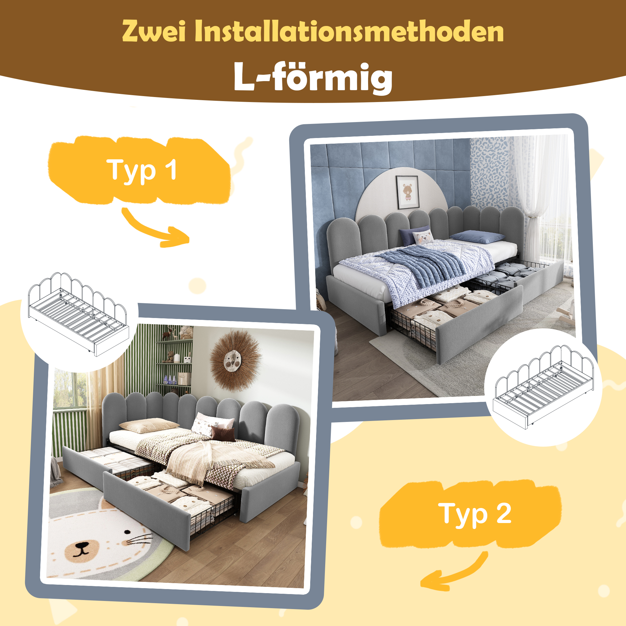 Polsterbett Einzelbett mit Schubladen Stauraumbett