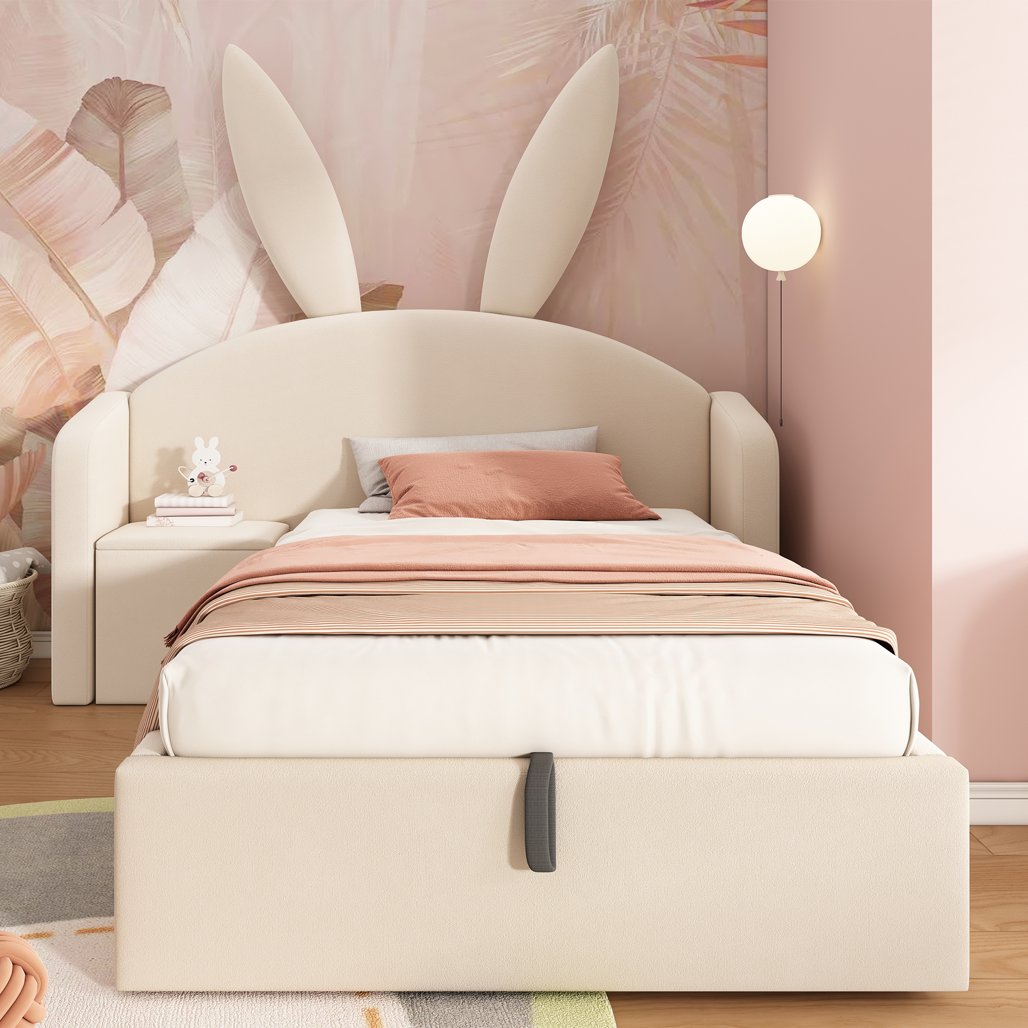 Lit enfant, tête de lit, 90 x 190 cm, velours, beige - vue 7
