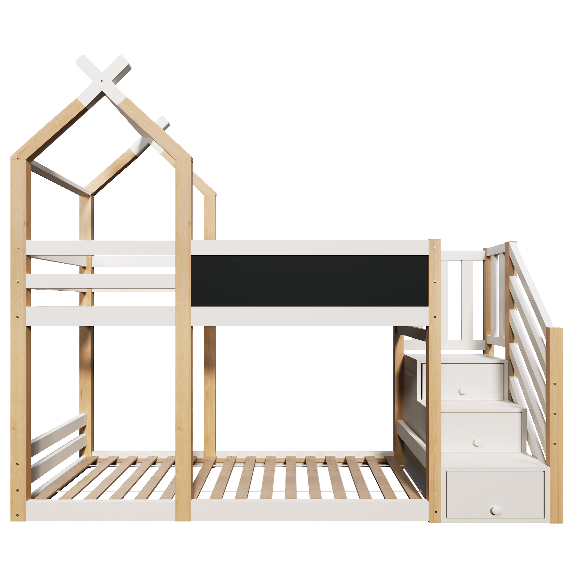 Lit enfant, 90 x 200 cm, bois massif, blanc - vue 2