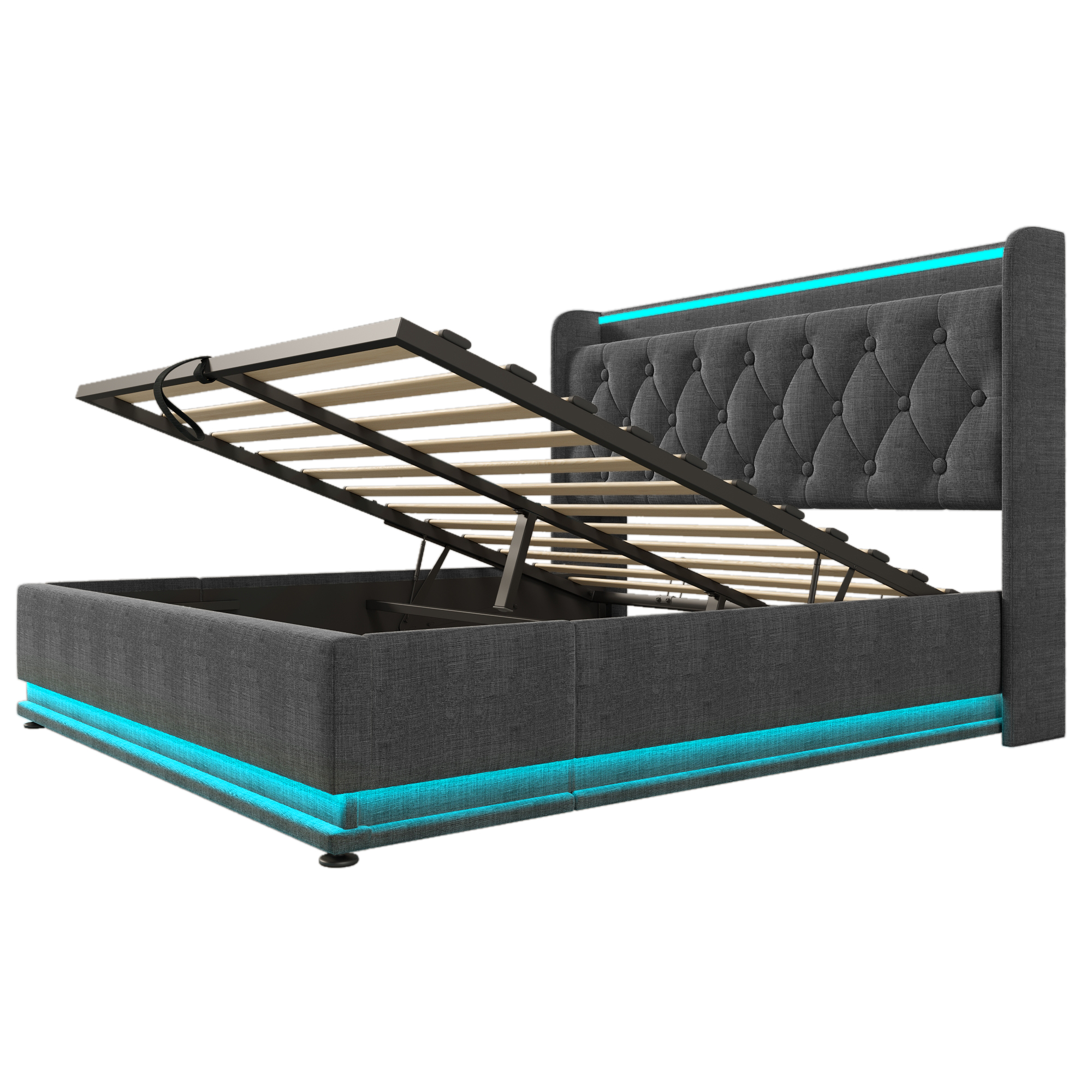 Polsterbett Doppelbett, 360-Surround-LED-Funktion,