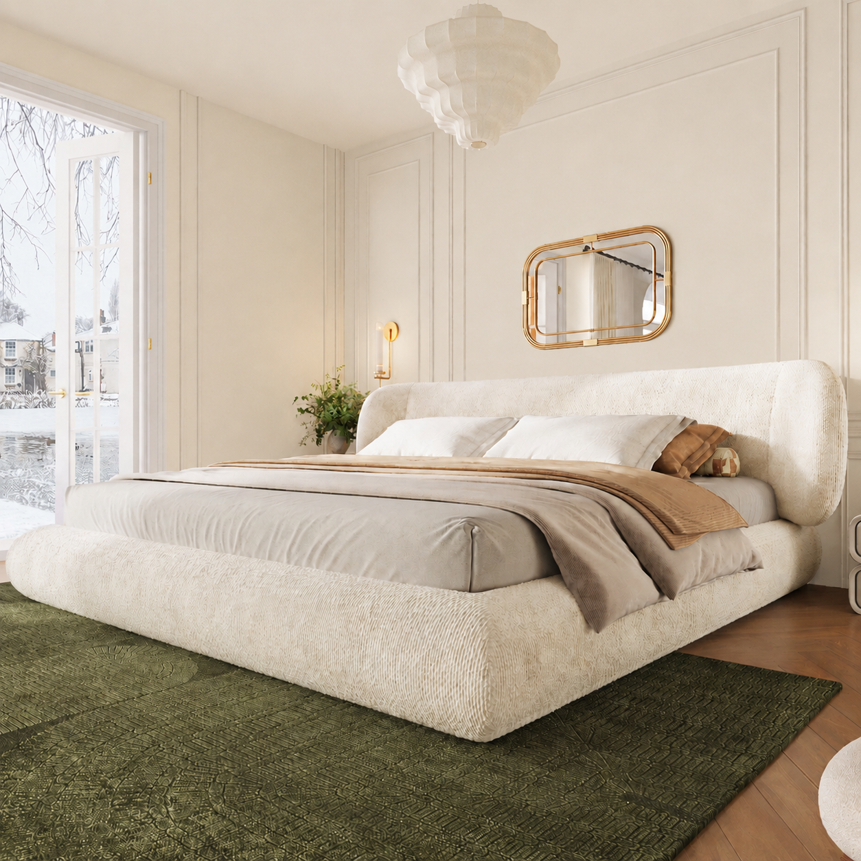 Lit rembourré en chenille Beige - vue 4