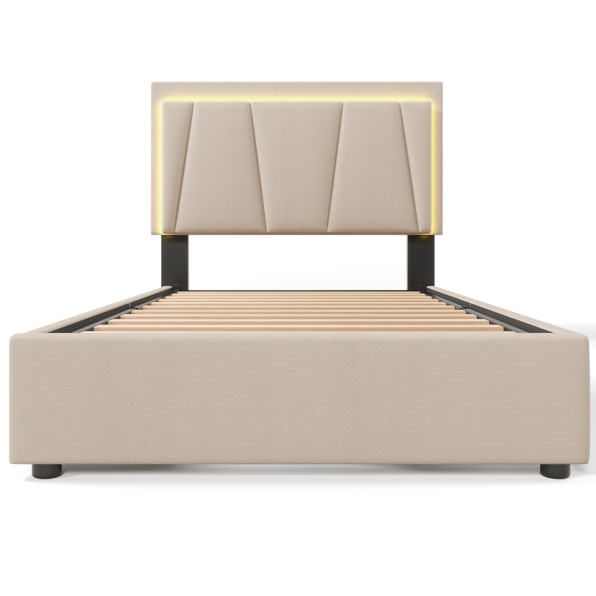 Polsterbett mit LED-Beleuchtung und 2 Schubladen,H