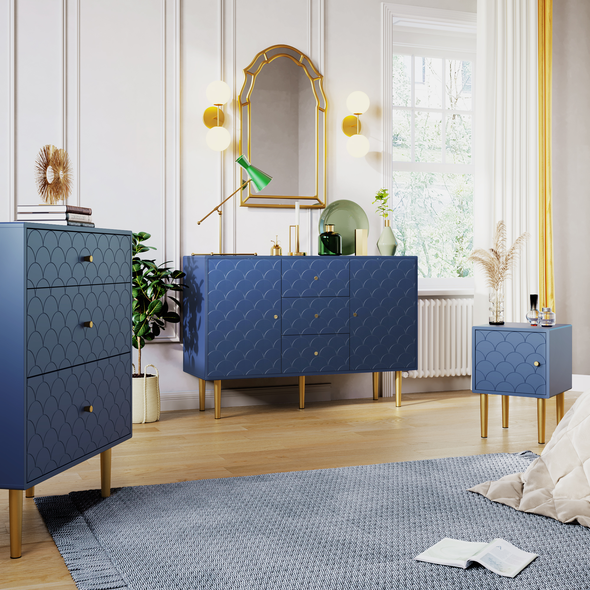 Commode, avec tiroirs, 120 x 40 x 83 cm, métal, bleu - vue 6