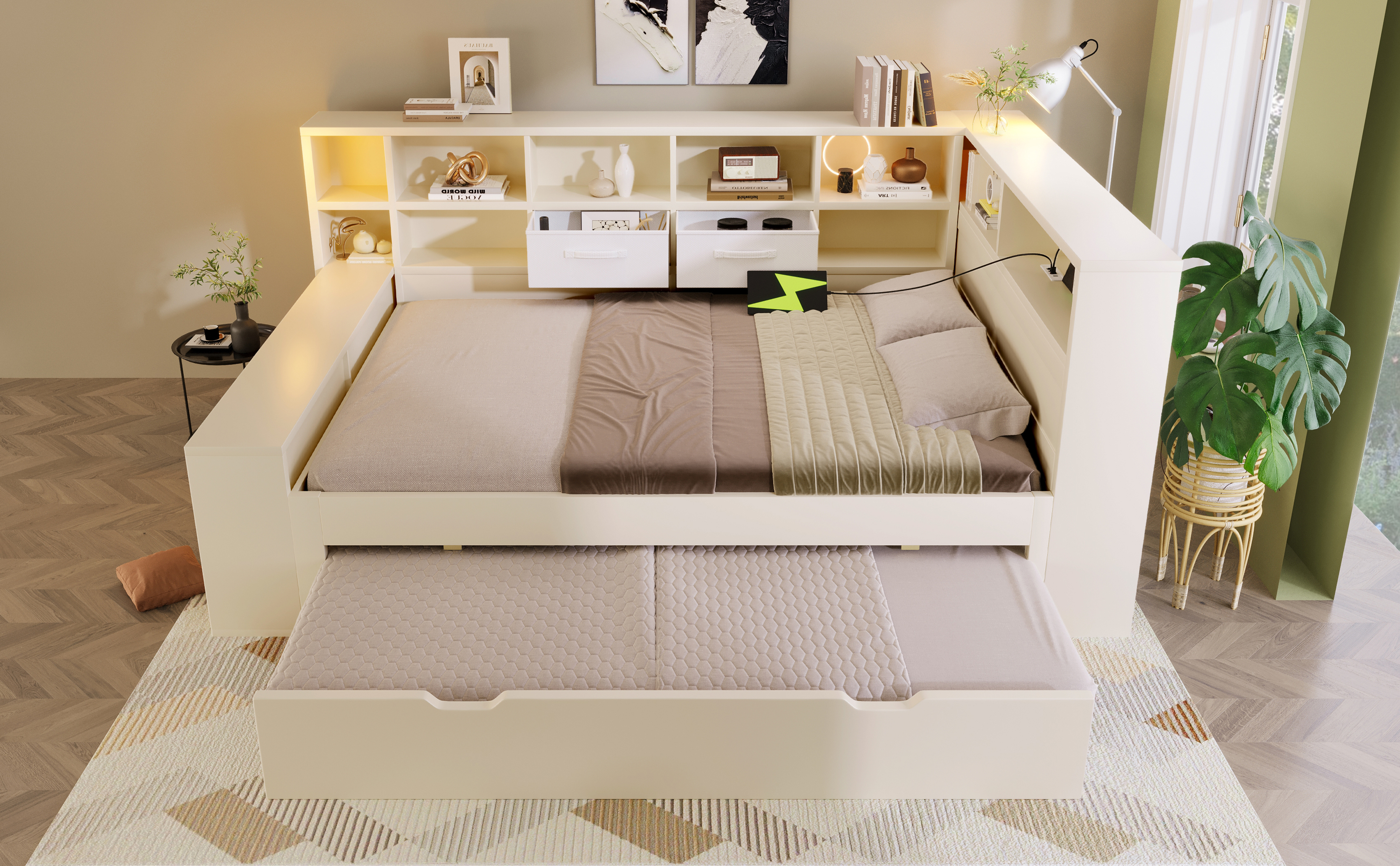 Détail du lit avec rangement