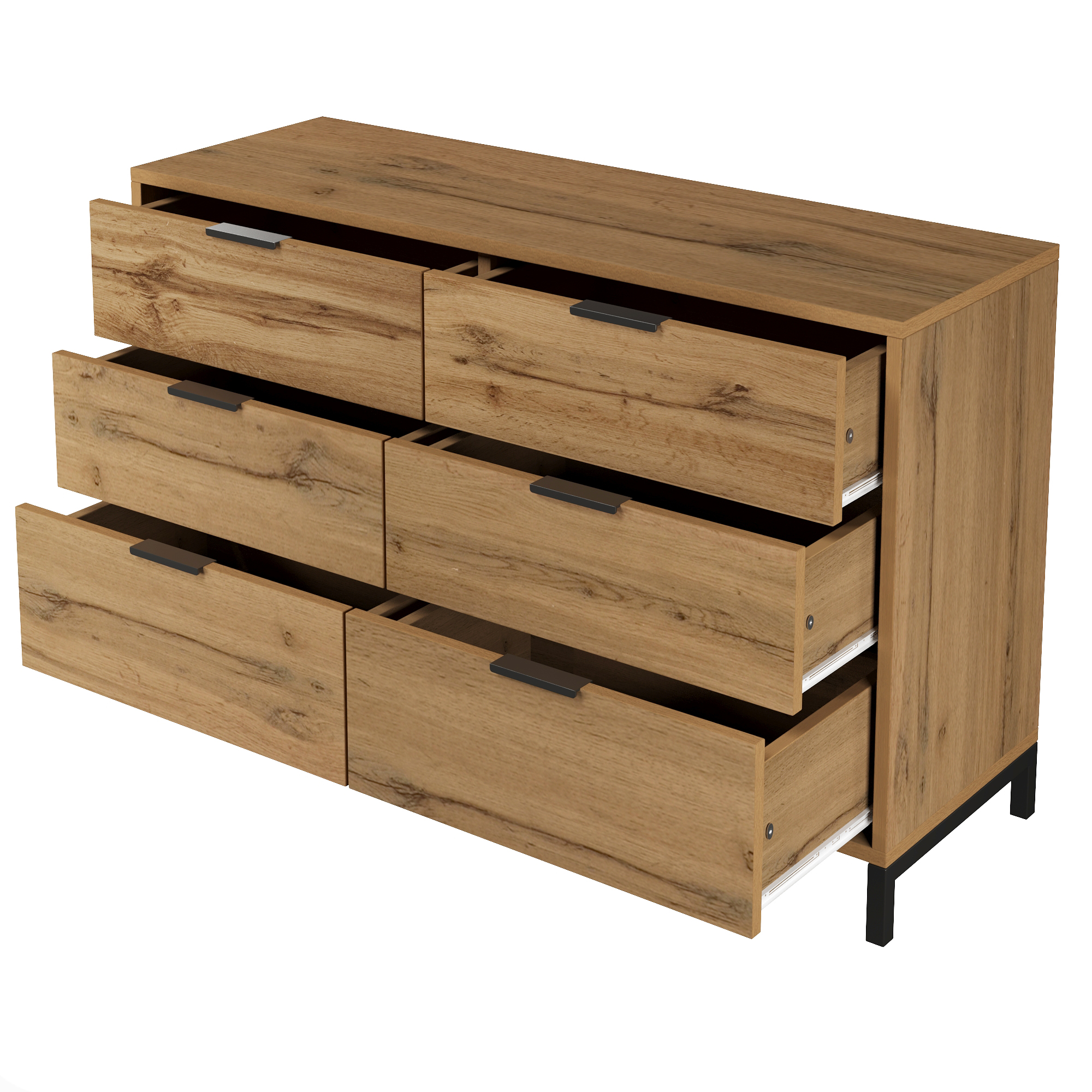 Commode, avec tiroirs, 120 x 40 x 76 cm, panneaux de particules, chêne - vue 4