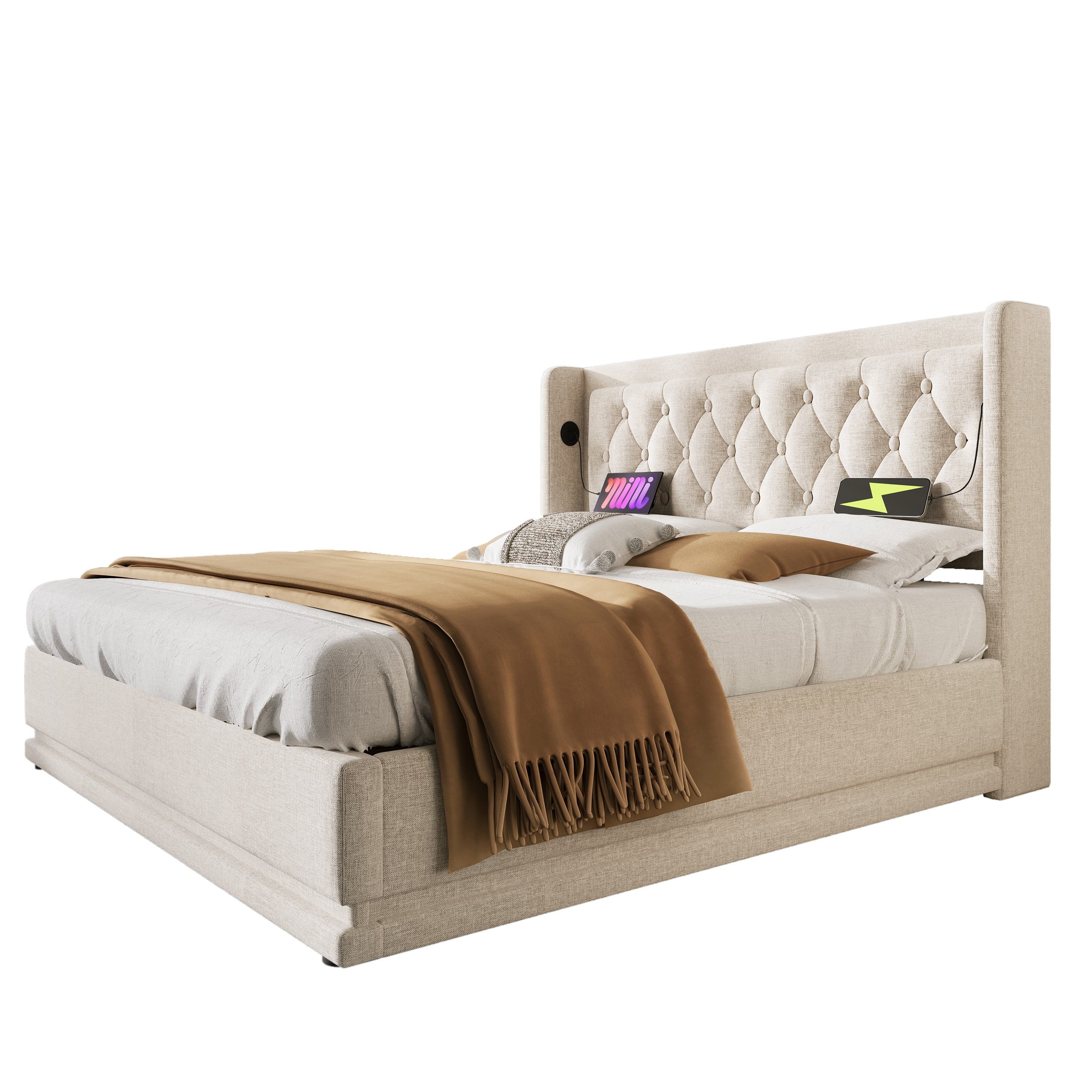 Polsterbett Doppelbett 140*200 cm,Beige Baumwolle-
