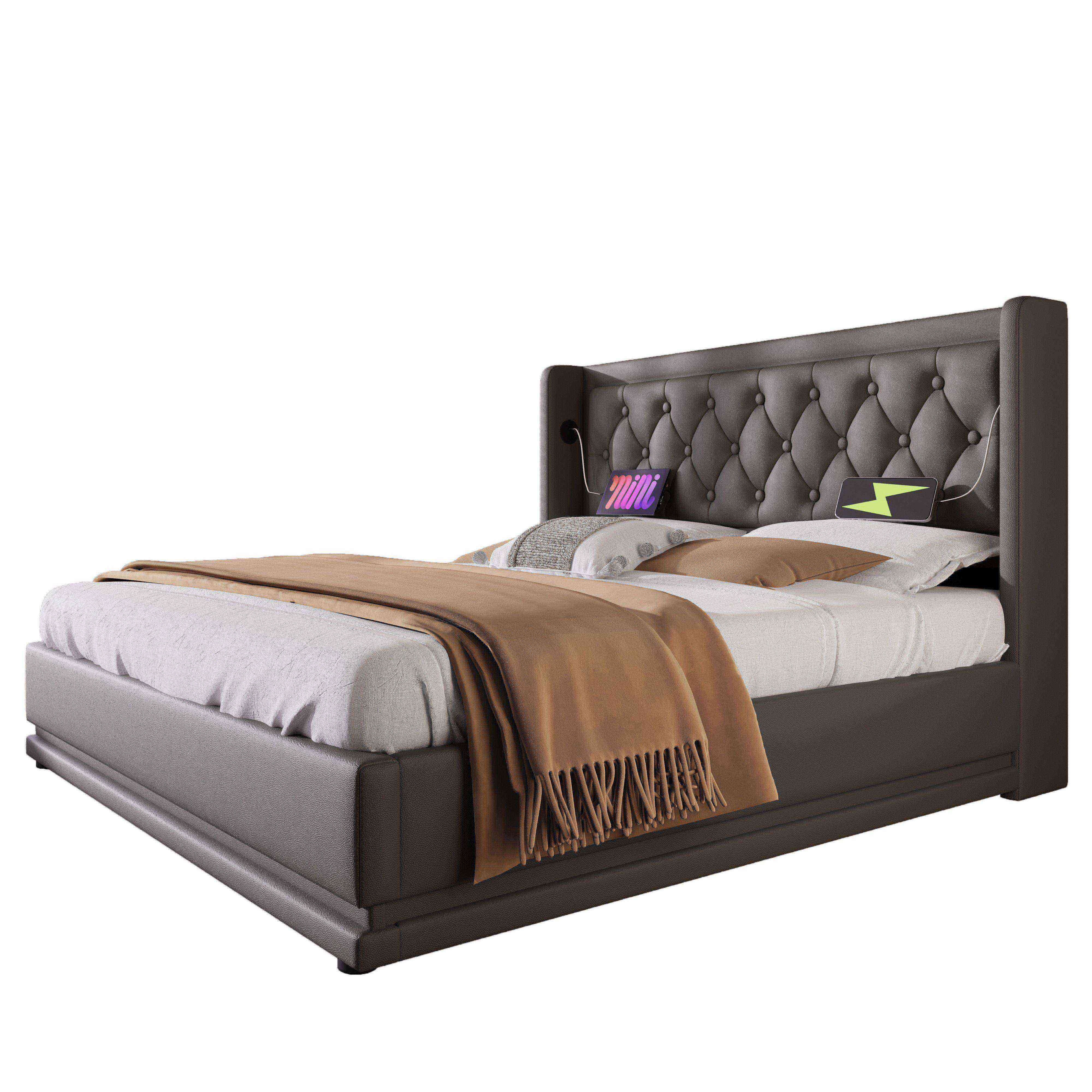 Polsterbett Doppelbett 160*200 cm,Schwarz PU-Mater