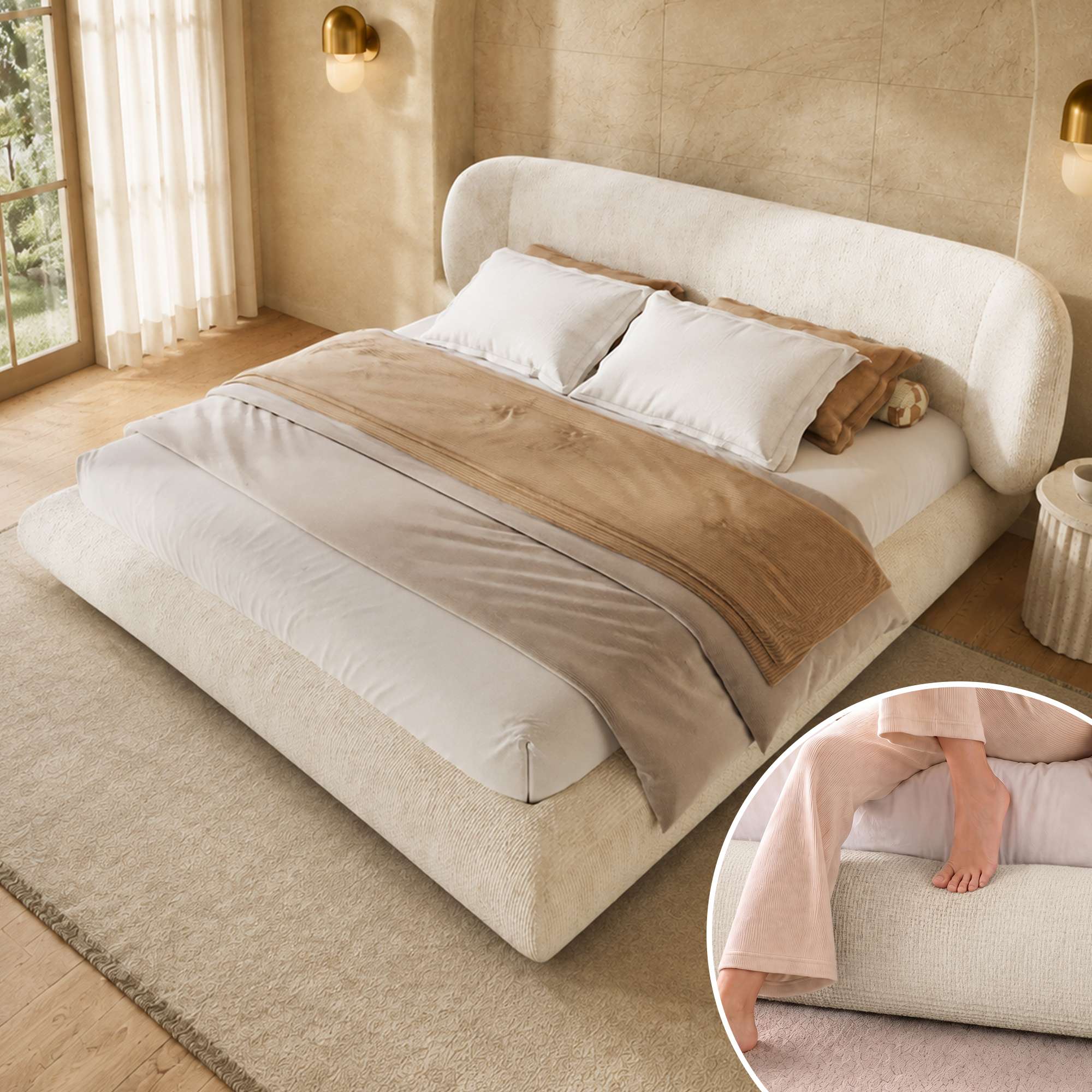 Lit rembourré en chenille Beige - vue 1