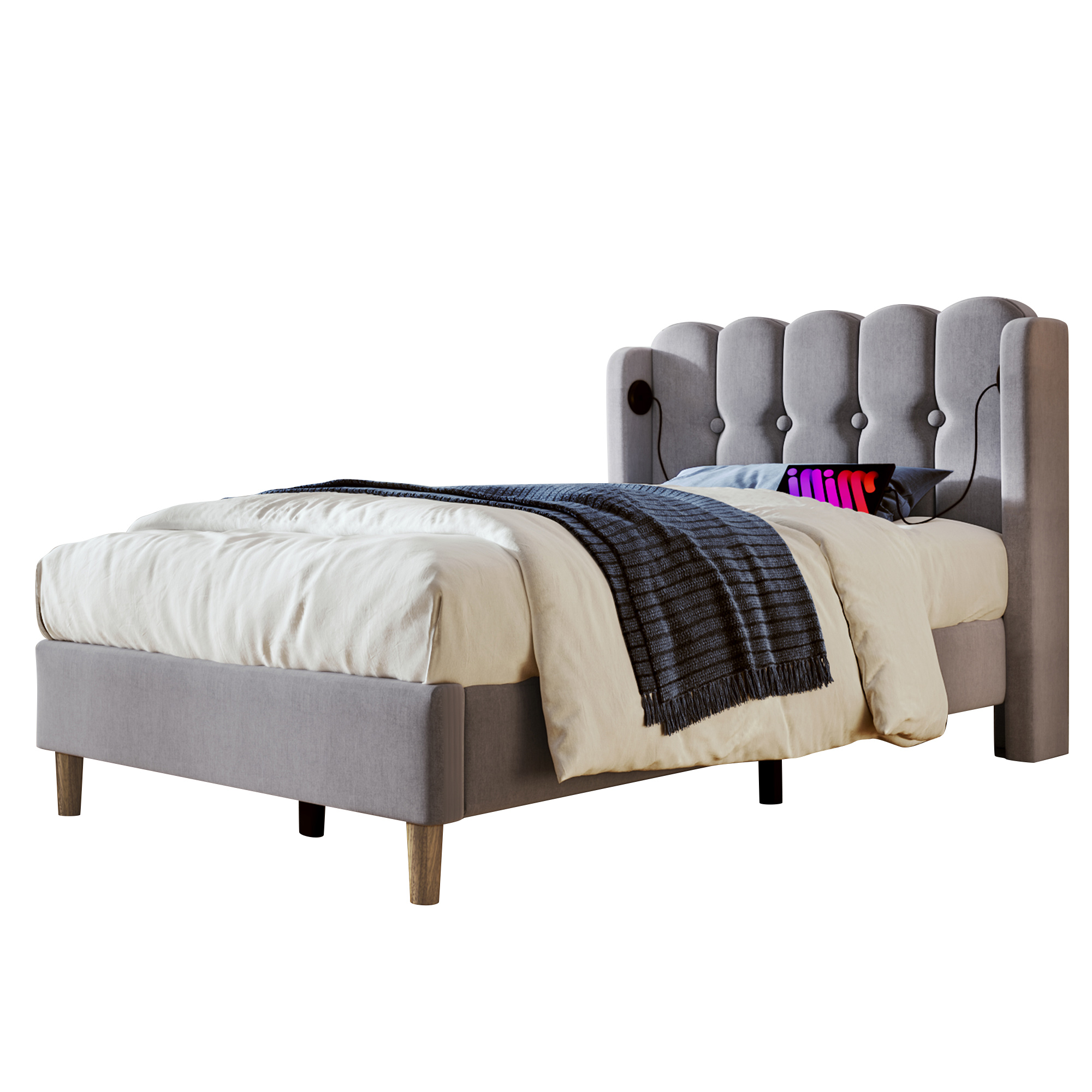 Polsterbett  Einzelbett mit USB Typ C Ladefunktion