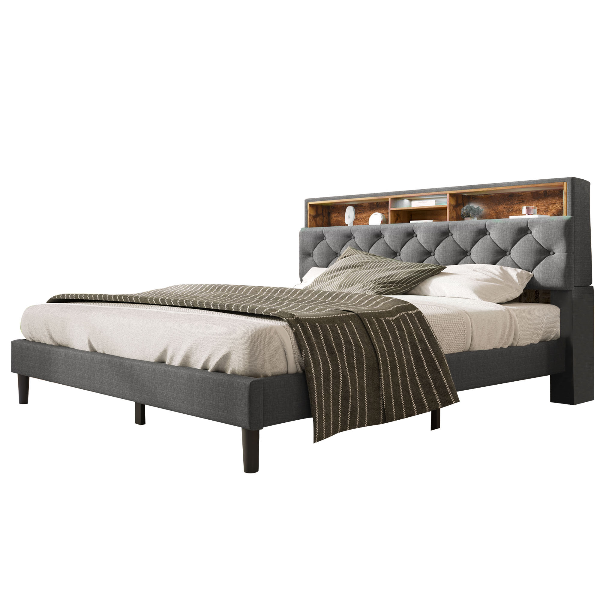 Polsterbett Doppelbett Stauraum-Kopfteil Bett mit 