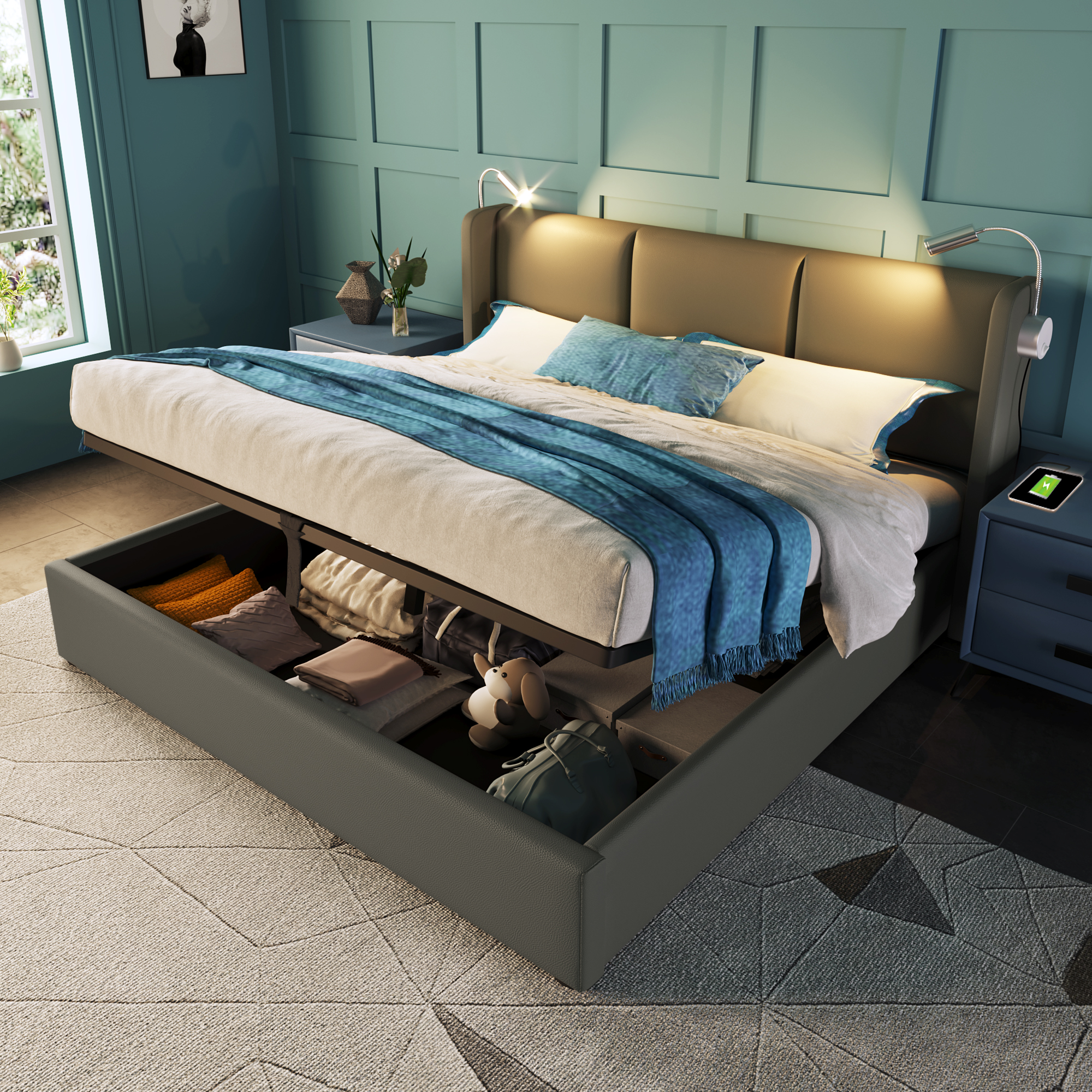 Polsterbett Doppelbett Stauraum Bettkasten Leselic
