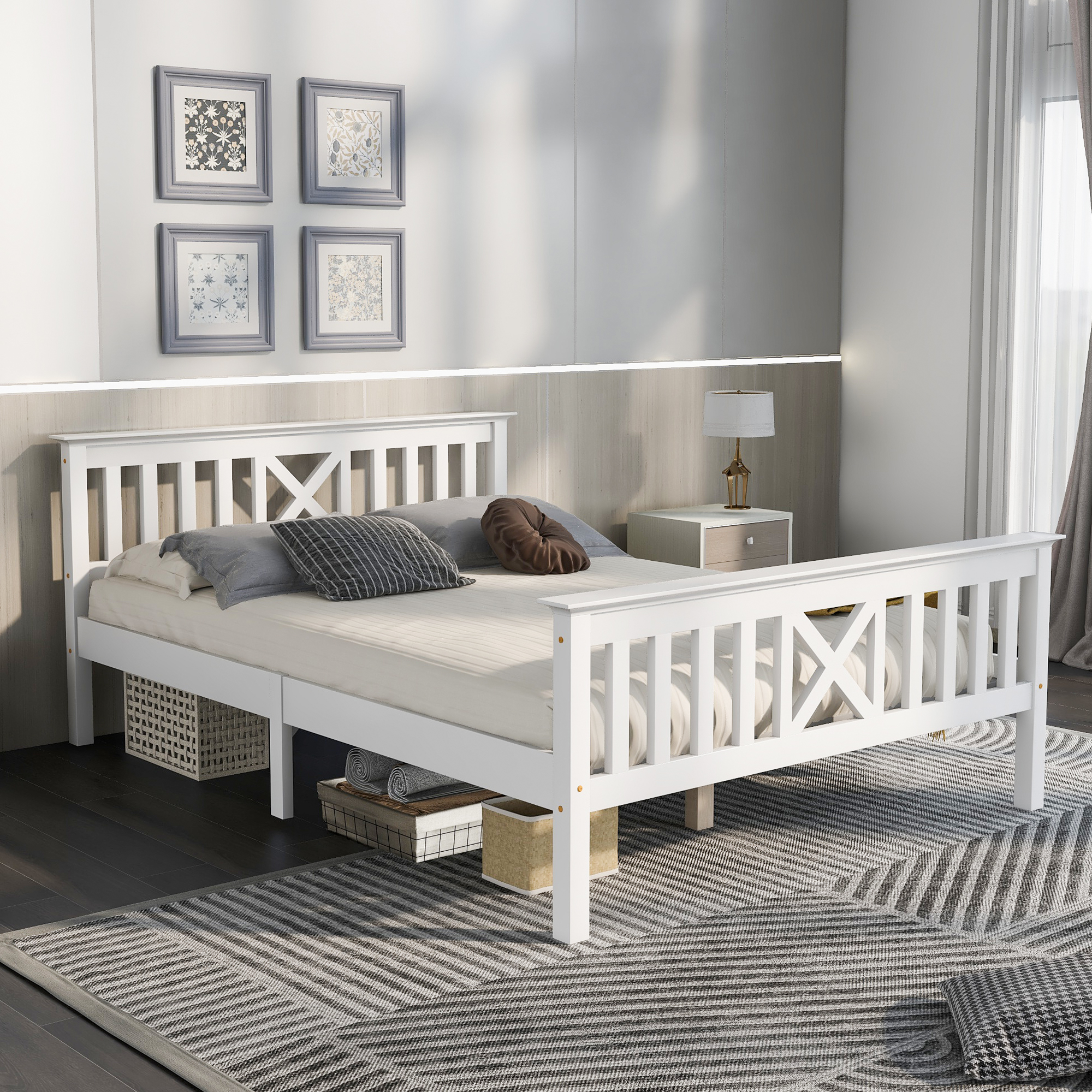 Lit enfant, tête de lit, 140 x 200 cm, bois massif, blanc - vue 7